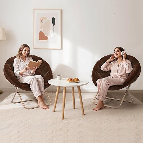 Miniatura 4 de MoNiBloom Silla redonda plegable de piel sintética para dormitorio, sala de estar, dormitorio, marco de metal plegable, de gran tamaño, cómoda,