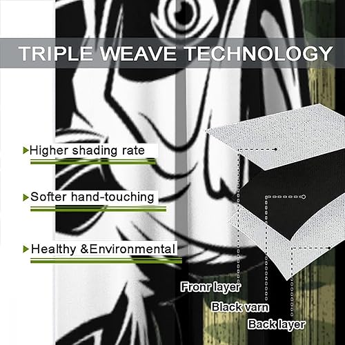 Miniatura 7 de Cortinas de pesca con estampado de bandera de camuflaje verde, estampado de peces y lubina, cortina opaca para dormitorio, sala de estar, 2 grupos