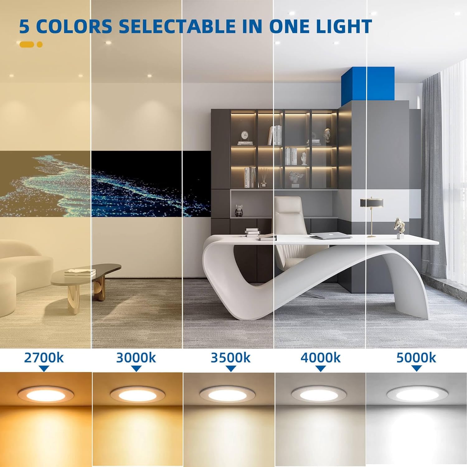 LTBLIGHT 4 Pack LED Recessed Lighting 6 Inch, 16W MAX.2000LM Eqv.200W, 2700K/3000K/3500K/4000K/5000K Selectable, Dimmable Recessed Lights Wafer Downlight -ETL & Energy Star Certified