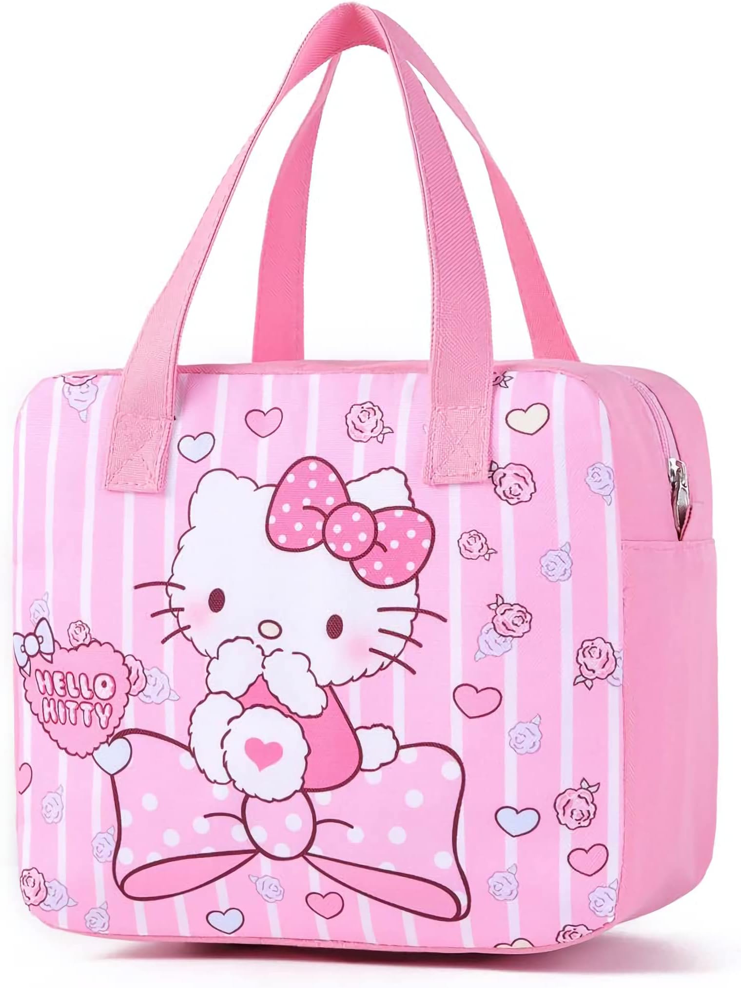 WIEEZN Cute Lunch Box for Women Girls, Insulated Lunch Bag, Pink Reusable Lunch Tote Bag for Work, Picnic, School or Travel