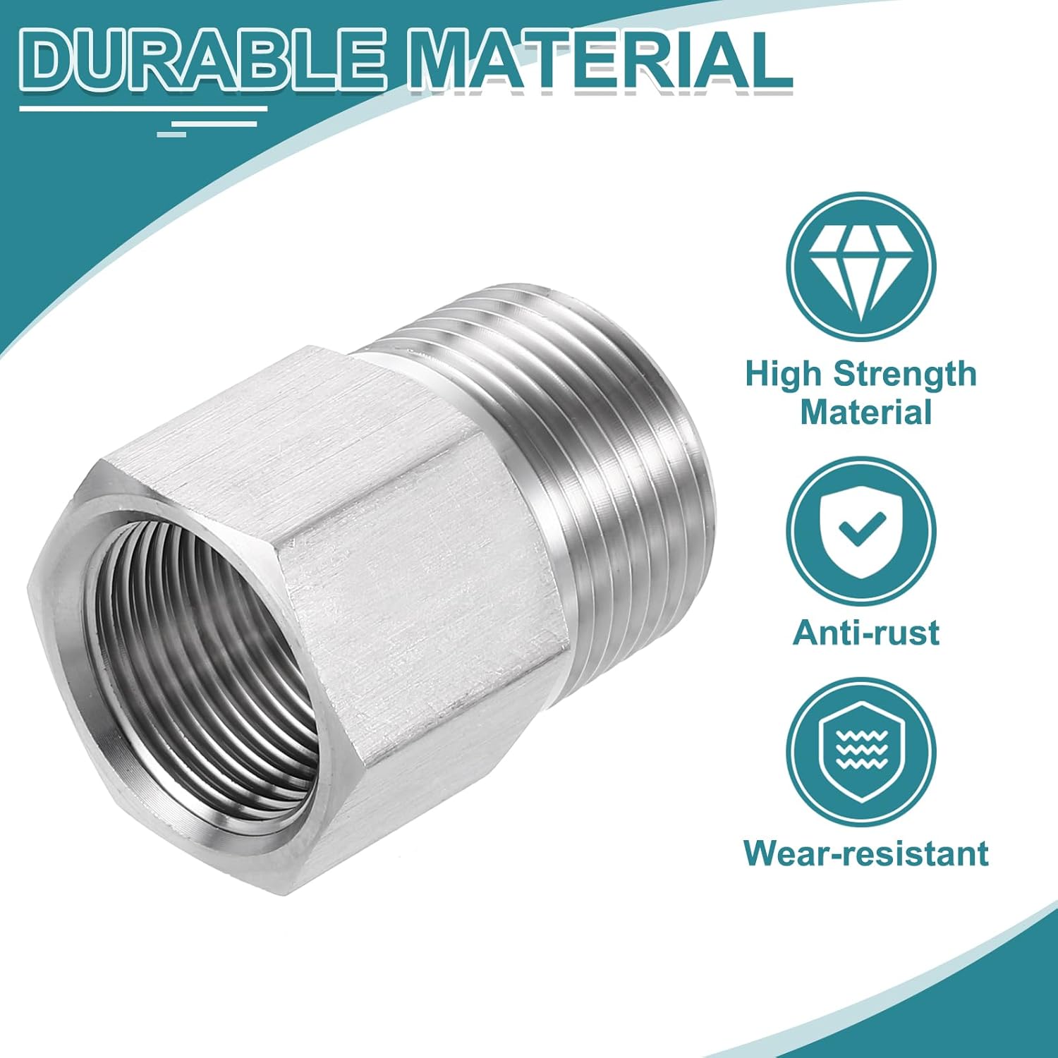 uxcell Pipe Fitting Reducing Adapter, 3/4" NPT Male x M22 Female 304 Stainless Steel Reducer Connector for Water Oil Air Pressure Gauge, Silver