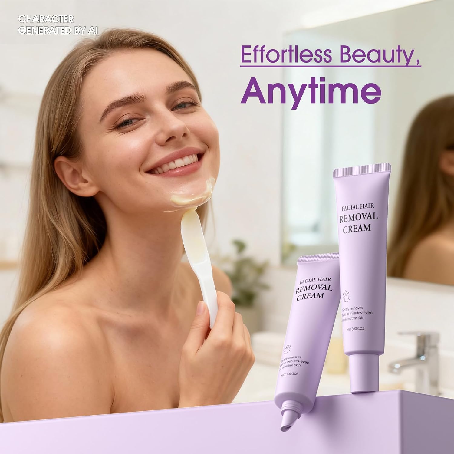 Facial Hair Removal Cream for Women, Gentle Depilatory Creams for Face Chin Upper Lip for Smooth Soft Skin, Face Hair Removal Cream for Sensitive Skin, 1.01 fl oz