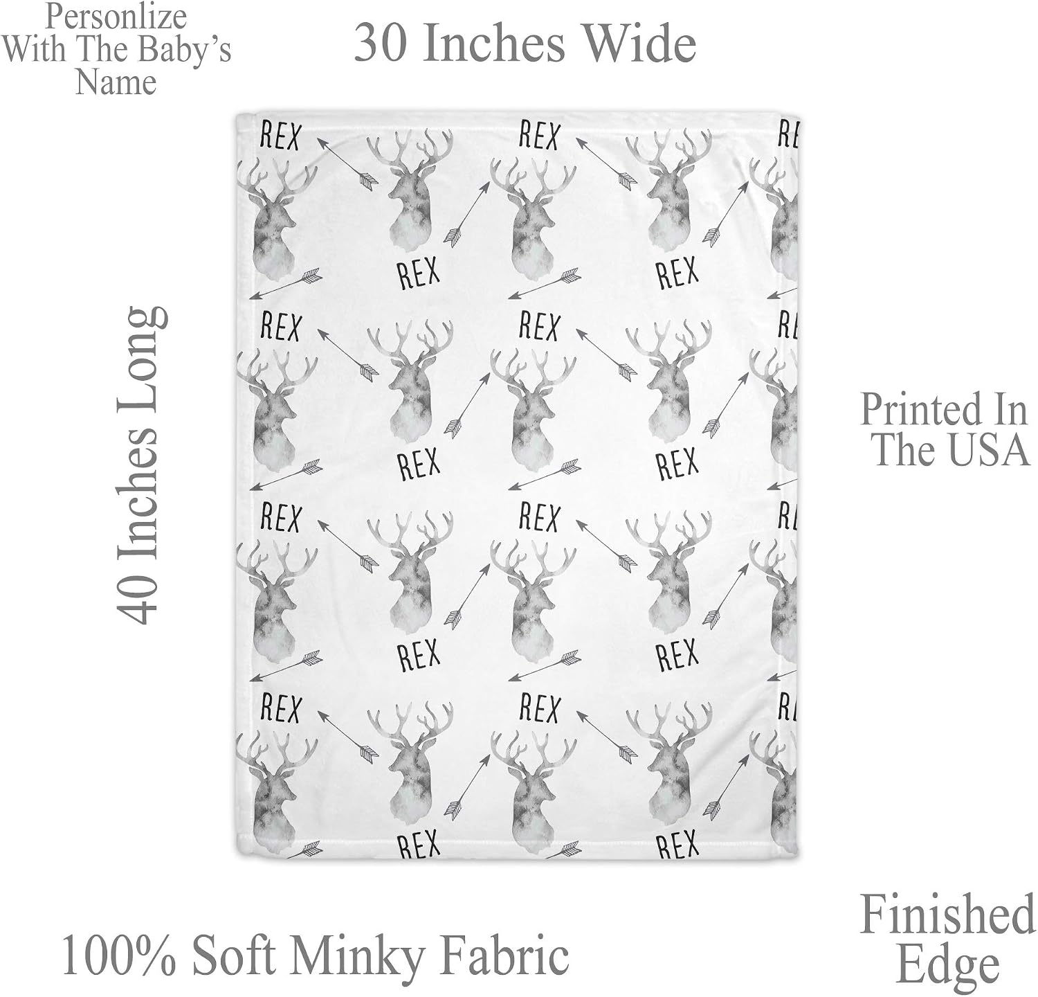 Personalized Baby Blankets for Boys with Name - Newborn Soft - Custom for Boys - Deer Baby Blanket
