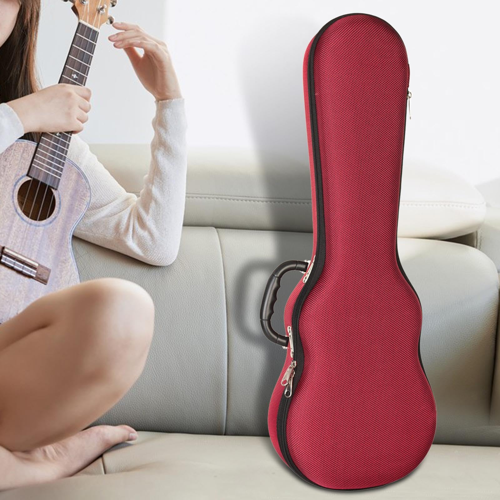 Generic Ukulele Tasche Rucksack Tragetasche Gig Tragegriff Und Verstellbarem Schultergurt Aus Polyester EVA für Anfänger Profis Reisen Outdoor Auftrit, ROT