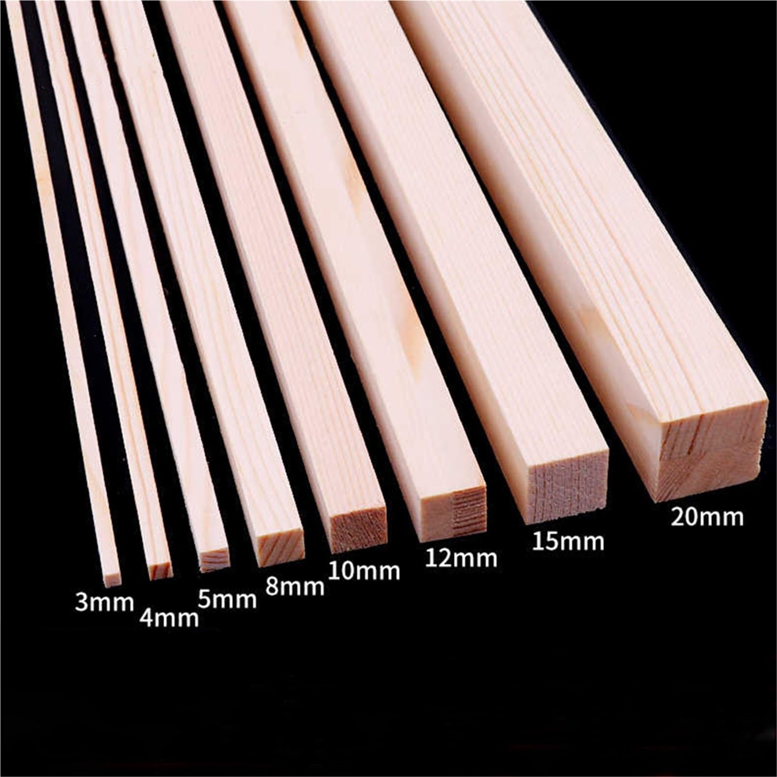 Bastoncini Legno Lunghezza 500mm Striscia Di Legno Quadrata Aste Di Legno Modello Materiale Decorazione Parti 3/4/5/8/10/12/15/20mm(20x20x500mm-4Pcs)
