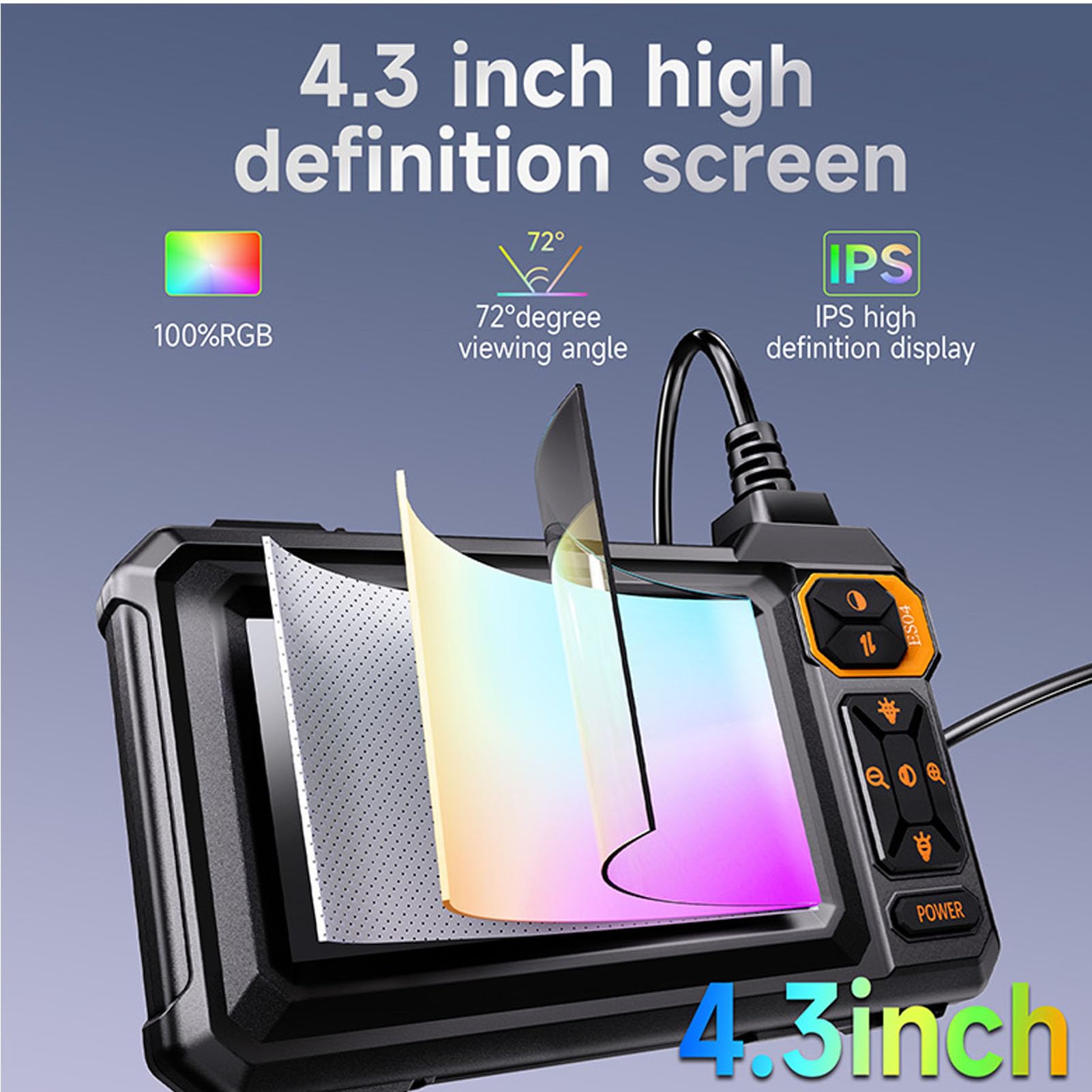 Zunate Telecamera Endoscopica a Doppia Lente con Luce 1080P e 8 LED Regolabili per attività di Ispezione Fai-da-te - Schermo da 4,3 Pollici e Cavo Snake da 5 M