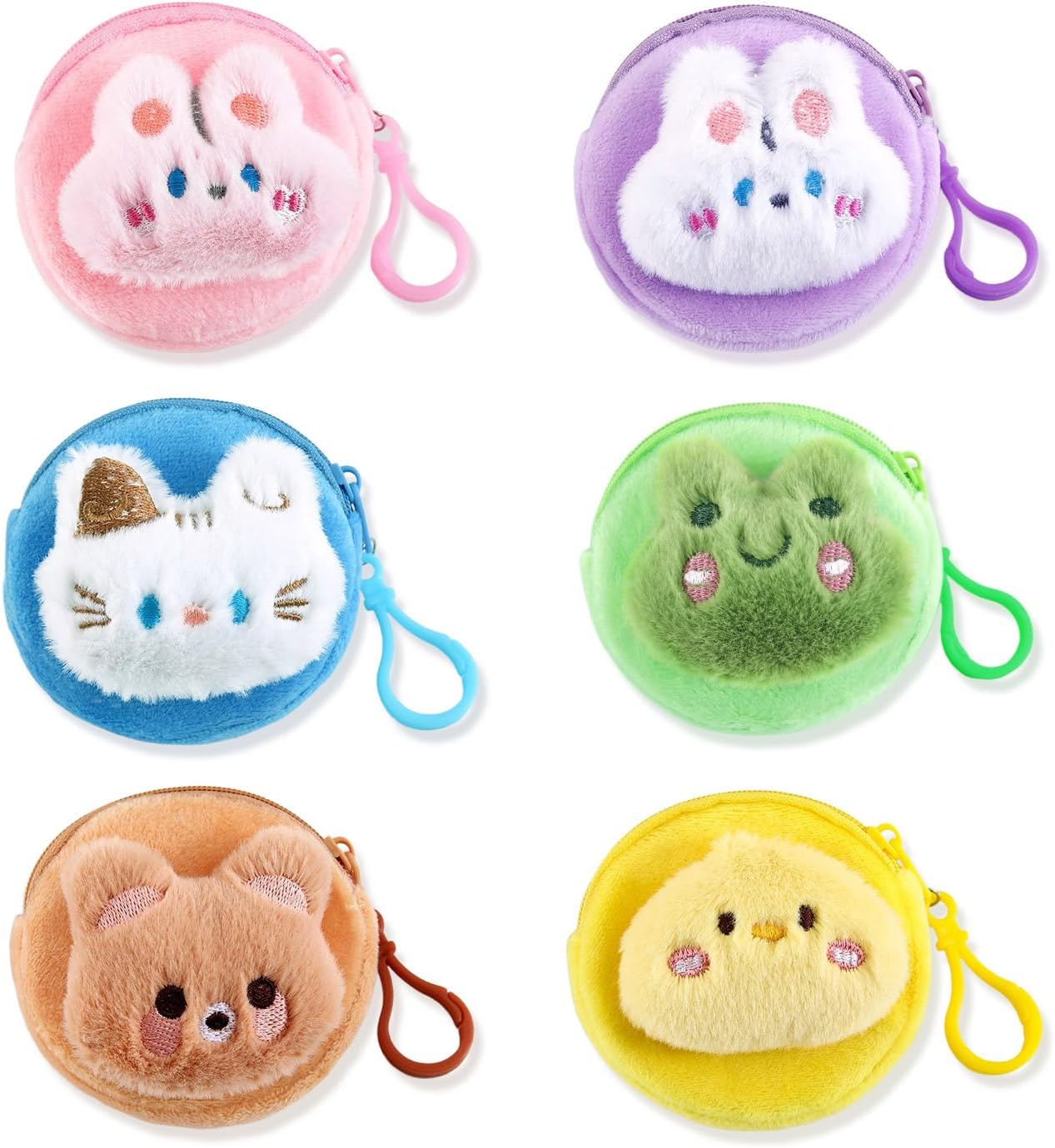 6 Pcs Cute Coin Purse for Girls Women,Kawaii Animal Mini Pouch Wallet,Plush Bag Charms Backpack Gifts Accessories