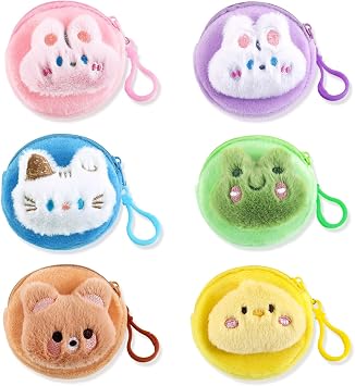 6 Pcs Cute Coin Purse for Girls Women,Kawaii Animal Mini Pouch Wallet,Plush Bag Charms Backpack Gifts Accessories