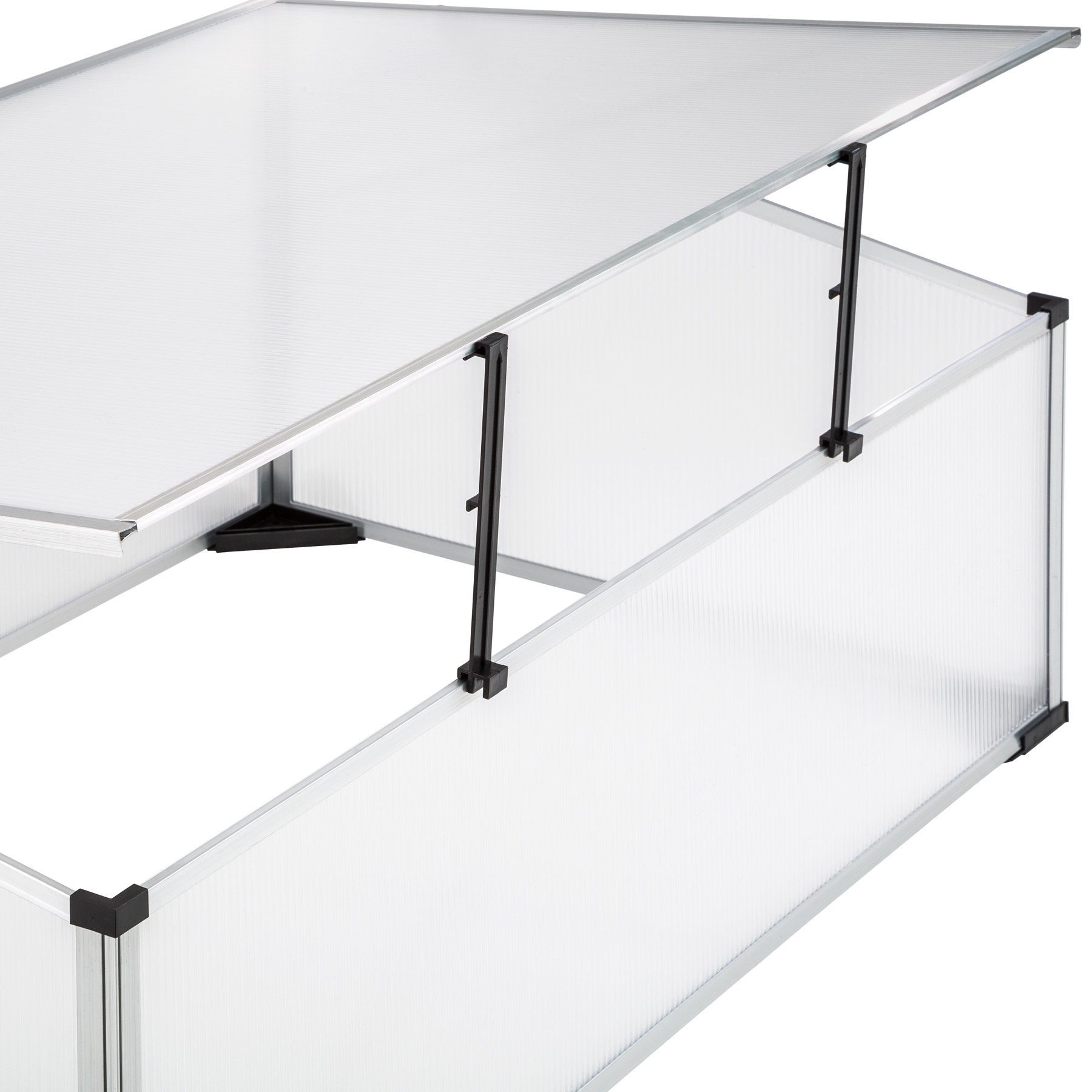 tectake® Cassone a Letto Caldo 102x61x41cm / 31cm, Aiuola Rialzata per Giardino, Semenzaio con Tetto Bloccabile per Piante Protette, in Alluminio, Lastre Alveolari Trasparenti, Piedi in Plastica, 2 kg