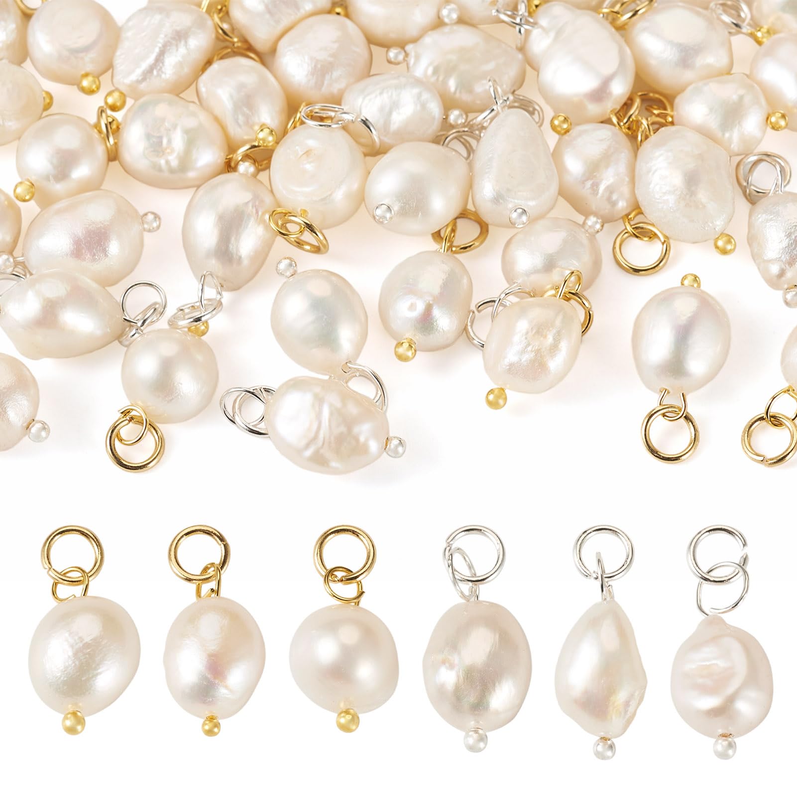Spritewelry 40Pcs Natural Cultured Freshwater Pearl Pendant Oval Pearl Beads Charms Connectors Links for Earring Bracelet Necklace Jewelry Making