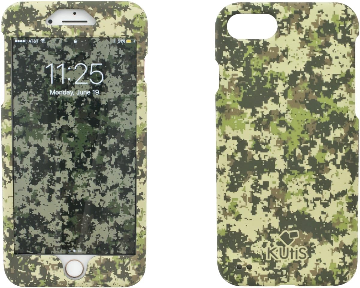 360° Slim Matte Protector Case Cover W/Matching Wall Paper for Apple iPhone 8 Plus, 7 Plus (Camouflage)