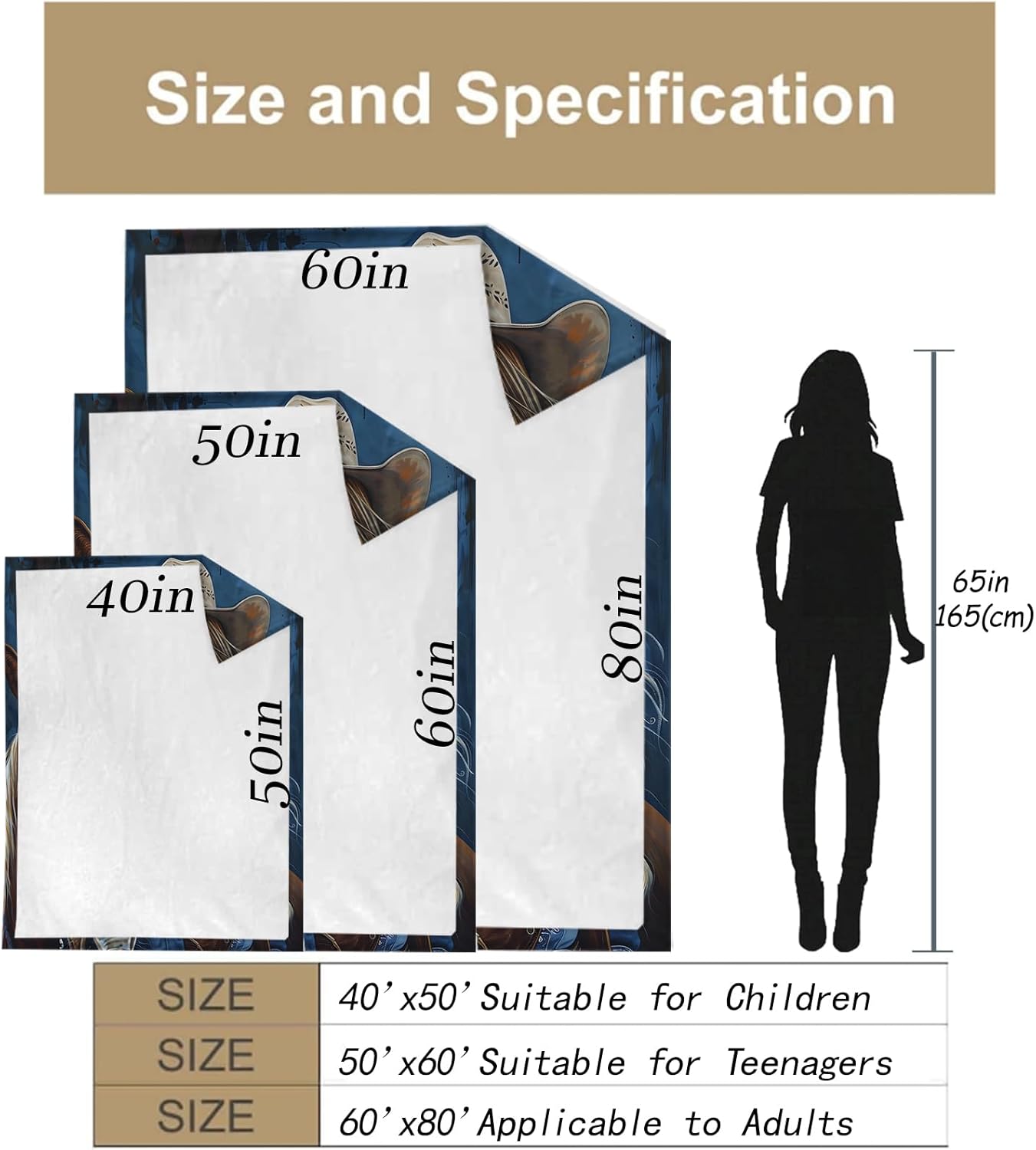 Cowgirl and Horse Throw Blanket for Adults Kids, 50x60 in, Western Theme Flannel Blankets for Bedroom, Couch, Travel, Home Decor, Fuzzy Soft Cozy Warm Gifts - Image 3