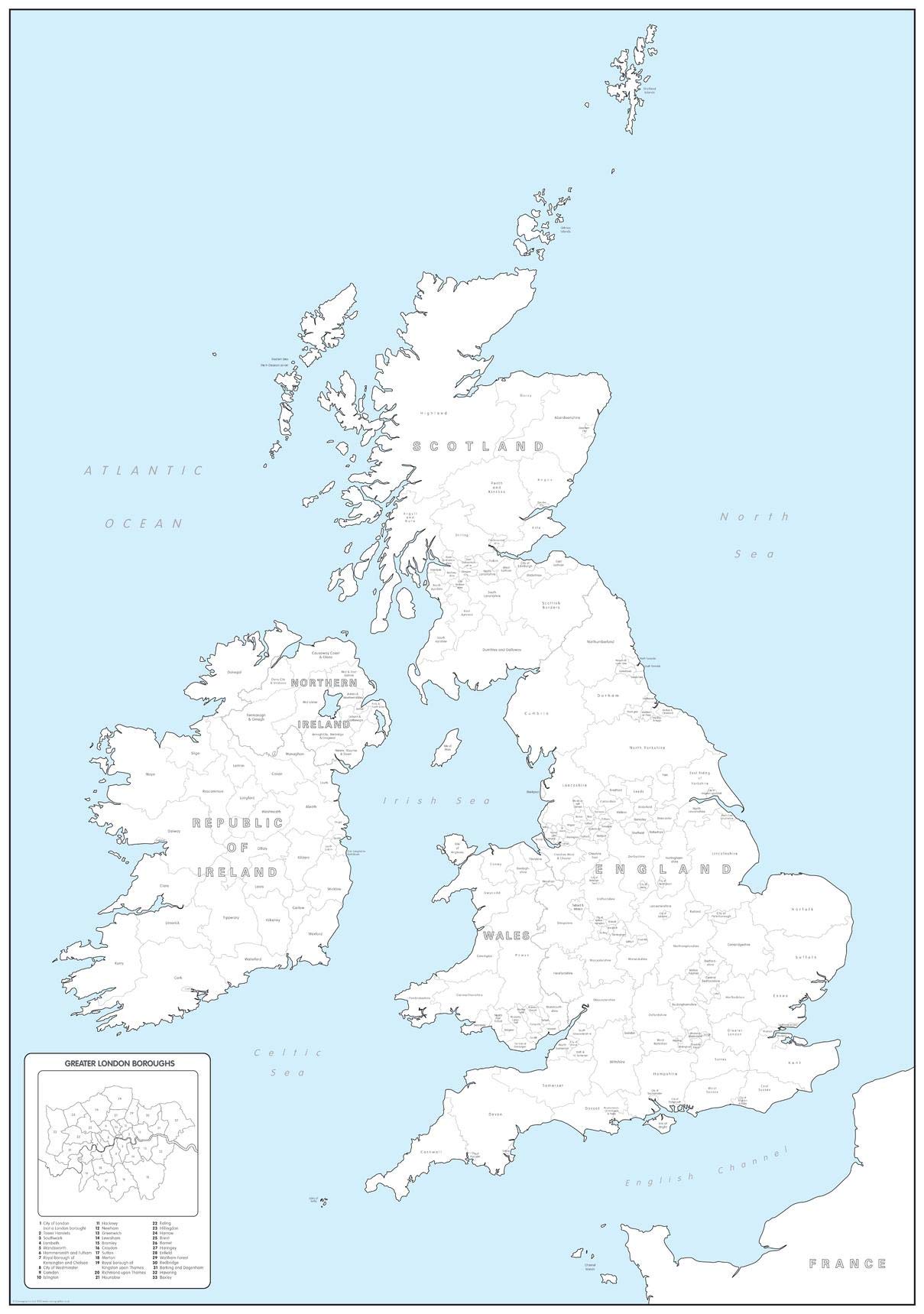 Cosmographics British Isles Counties and Regions Colouring Map - Large - 25.25" x 36" Laminated