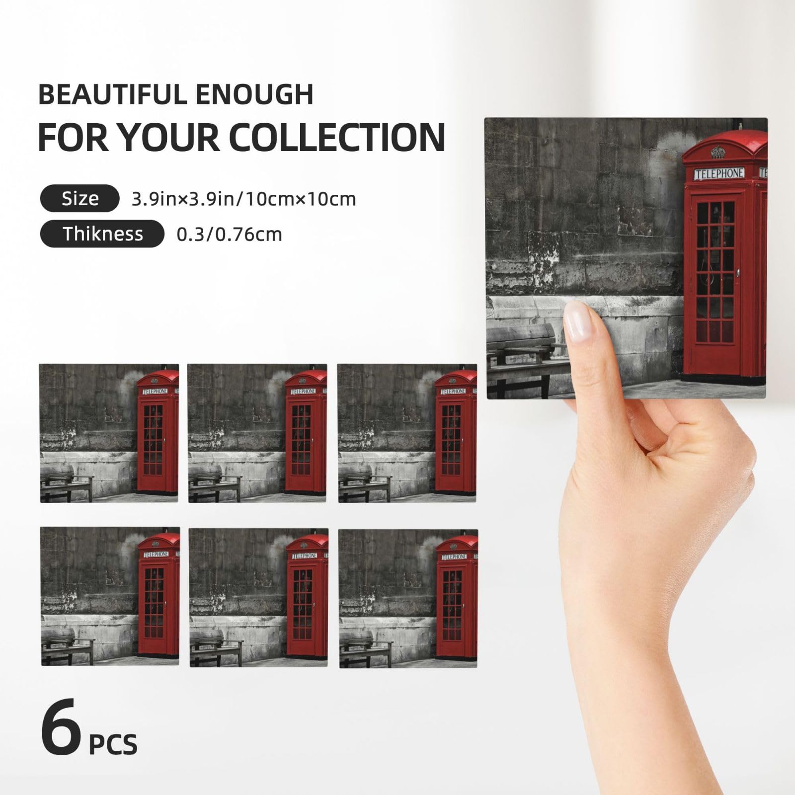 Set di 6 sottobicchieri decorativi in ceramica stampata con cabina telefonica britannica