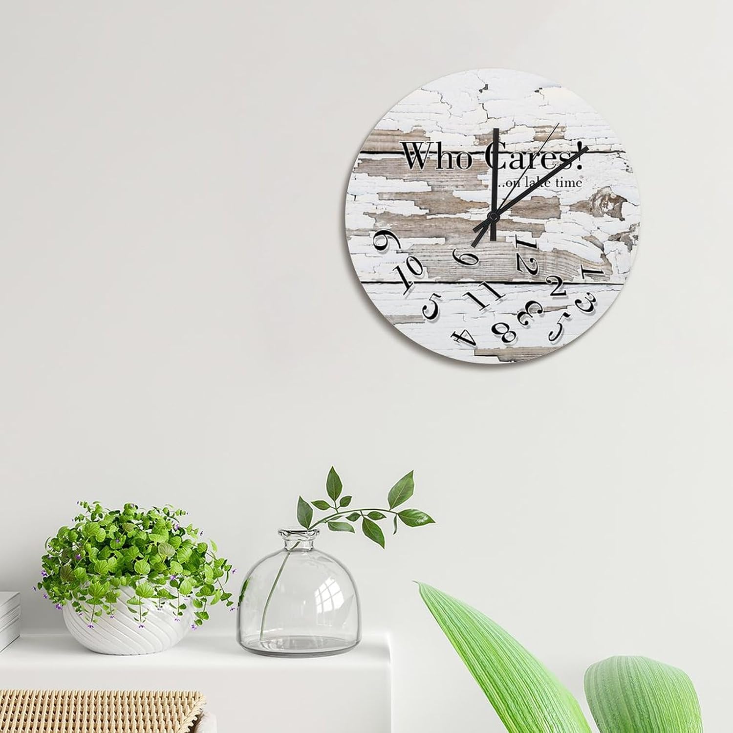 Who Cares on Lake Time Clock Wood Grain 15 Inch Wall Clocks Battery Operated Silent Non-Ticking Rutic Farmhouse Wall Decor for Bedroom Living Room