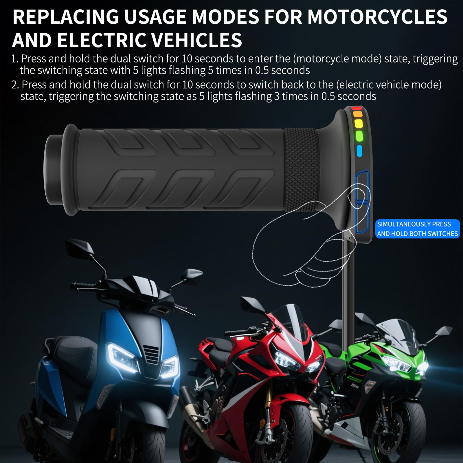 Beheizte 5-Temp Memory Griffe für Motorräder/E Bikes, LED Wärmer mit Thermokontrolle, beheizte Motorradgriffe mit LED Leuchten