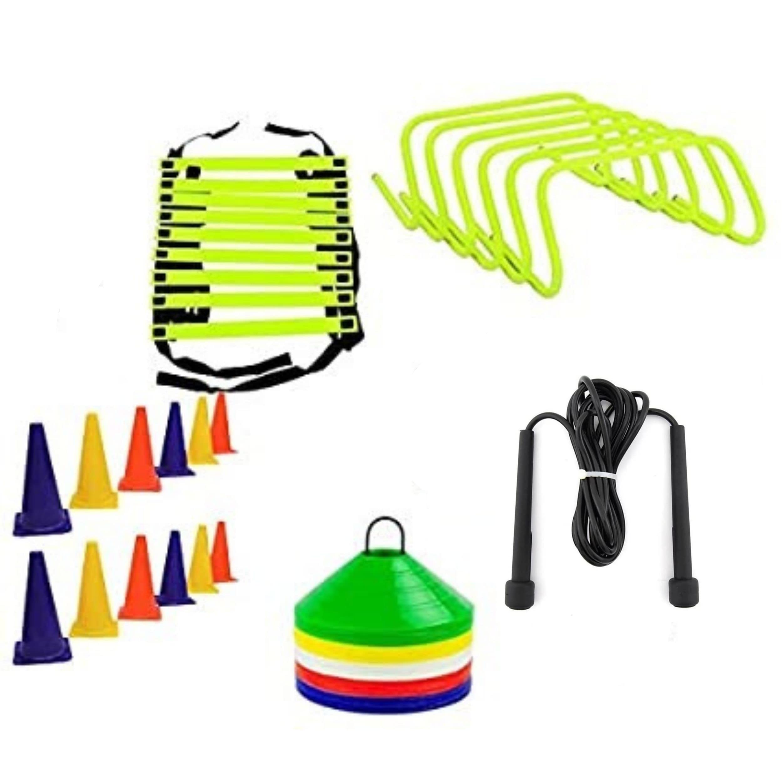 CHS Complete Training, Fitness and Stamina Building Kit, 50 Saucer Cone with 1 Speed Ladder 4 Meter and 12 Cone Markers and 6 Hurdles (6 Inches) and 1 Jump Rope (B0C43P4ZZF) Amazon Price History, Amazon Price Tracker