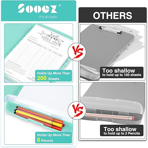 Miniatura 2 de Sooez - Sujetapapeles brillante de alta capacidad con almacenamiento y soporte para bolígrafos, sujetapapeles de apertura lateral de 8.5 x 11