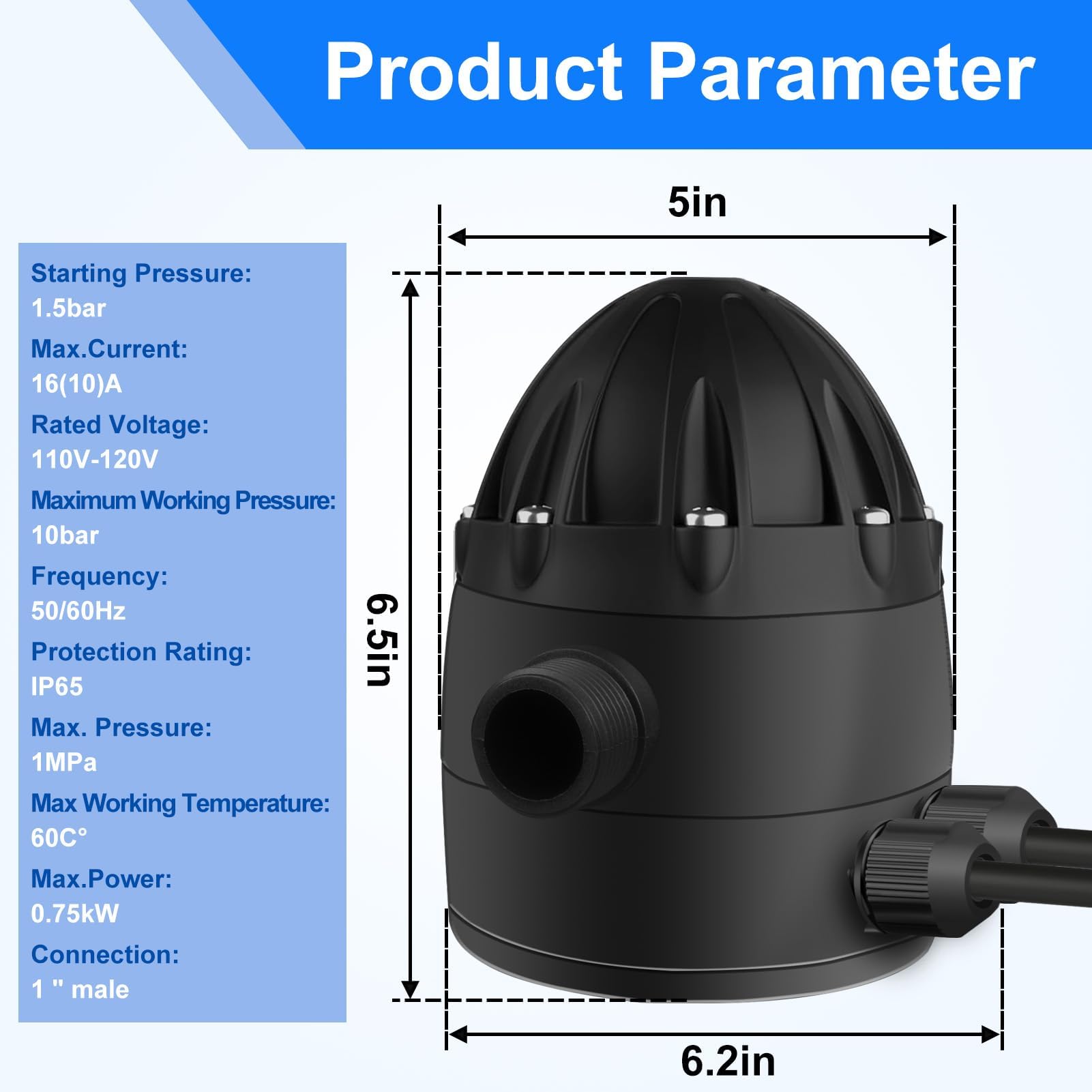 Controlador automático de bomba IP65, ajuste giratorio, conector de bomba de metal, control de interruptor electrónico, controlador de presión de bomba de agua, 110 V/1,5 KW/10 bar, TÜV, CE, ideal