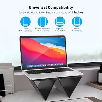 AboveTEK Ultra-Sleek Portable Laptop Lap Stand, 2-in-1 Foldable MacBook Stand for Desk & iPad Tablet Stand Holder, Fits 14