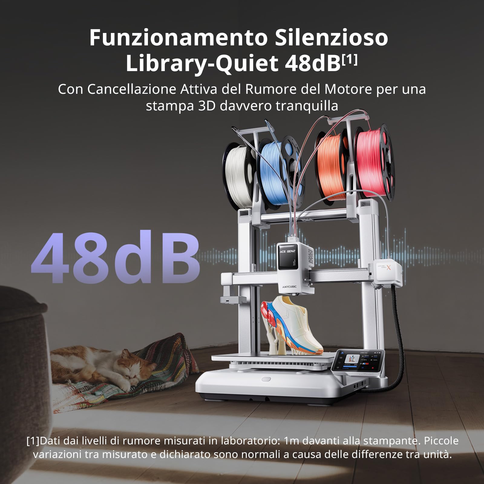 Anycubic Kobra X Stampante 3D, Alta Velocità da 600 mm/s con Stampa 4 Colori, Livellamento Automatico 49 Punti, Rilevamento Intelligente Tramite AI per Principianti e Professionisti,260 x 260 x 260 mm