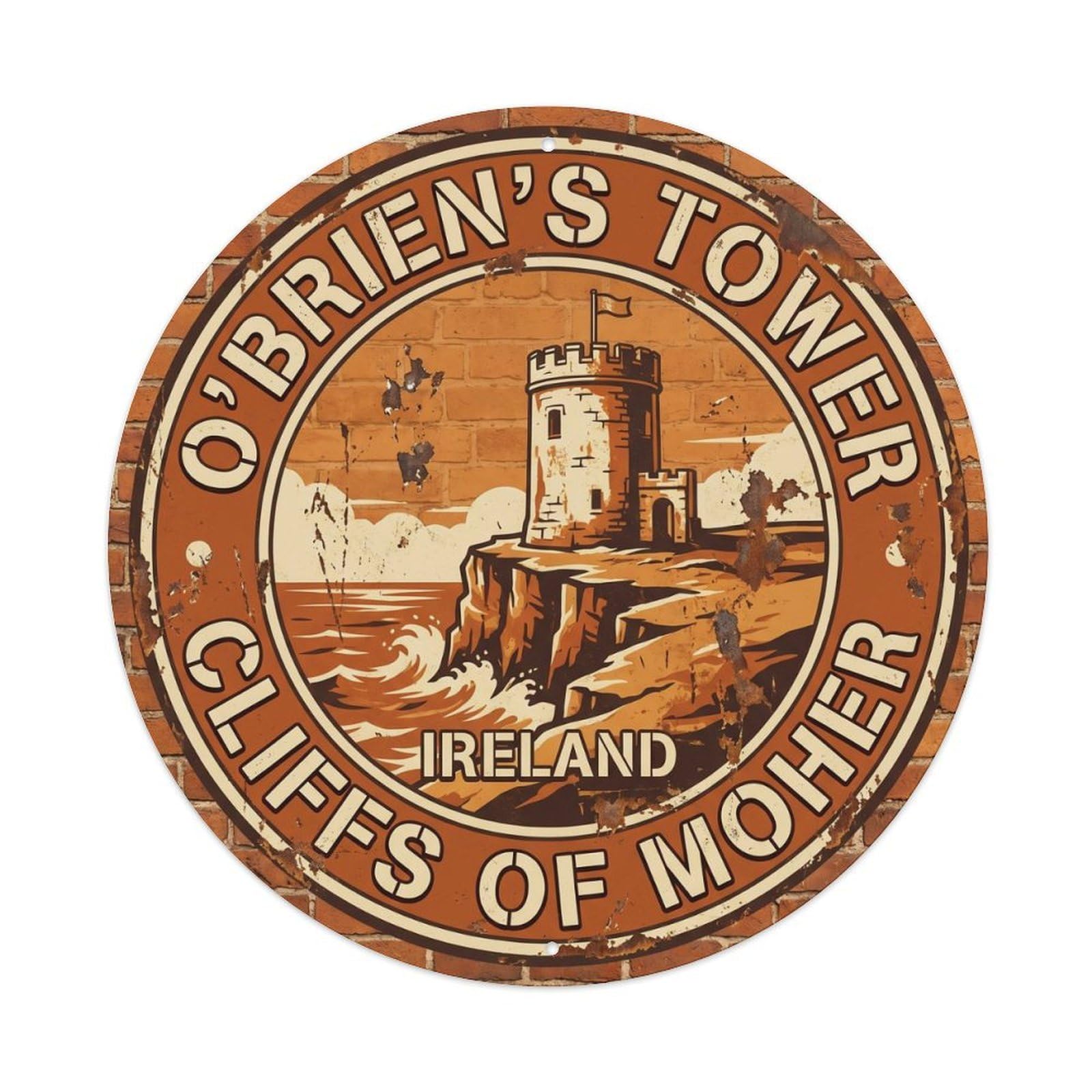 Cmhok Vintage Style-9 Vintage Travel Moher Tower Ireland Artwork Metal Tin Sign Plaque Wall Decor For Cafe, Club, Garden Round Metal Poster 8X8inch