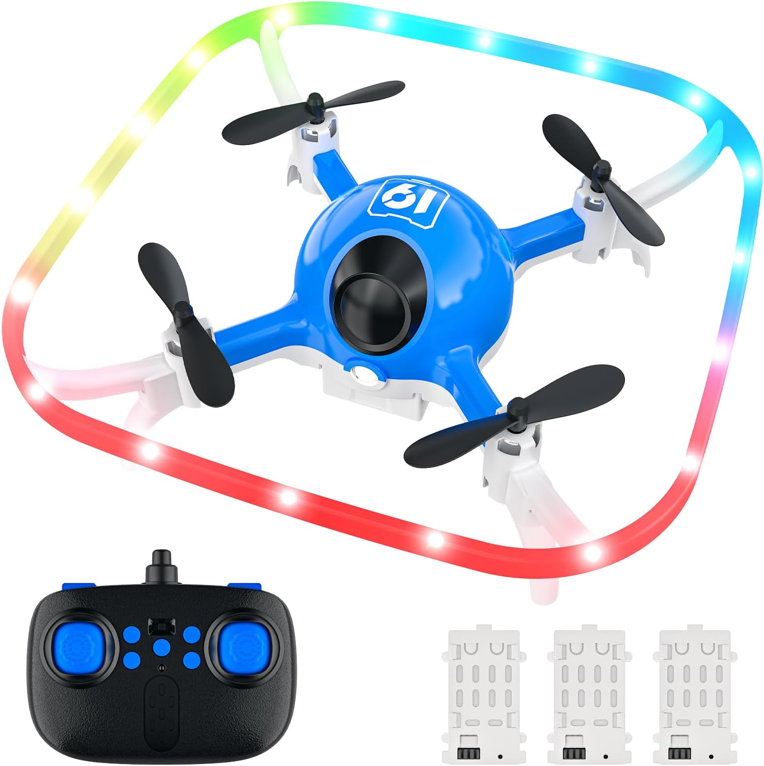 TEEROK Y19 Mini Drone for Kids and Beginners, Kid Drones indoor with LED, Auto Hover, 3D Flips, 3 Batteries, Headless Mode, Great Gift Toy for Boys and Girls, Blue