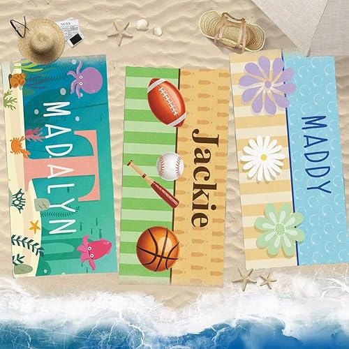 Miniatura 8 de Toallas de playa personalizadas para niños con nombre, toalla de playa de microfibra para viajes, toallas de natación personalizadas para bebés,