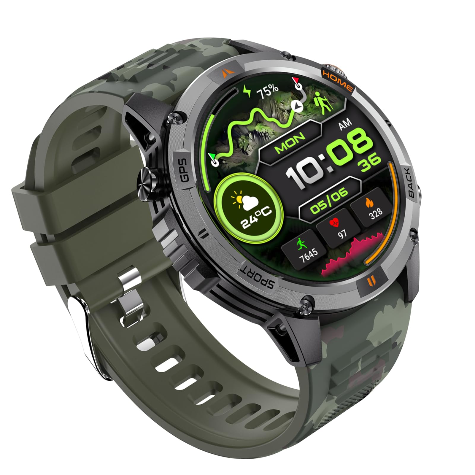 Domary Reloj Deportivo Inteligente Rastreador de Actividad Multideporte GPS con Más de 100 Modos Ejercicio Pantalla HD 1,46 Pulgadas Monitor Frecuencia Cardíaca IP68 para Hombres