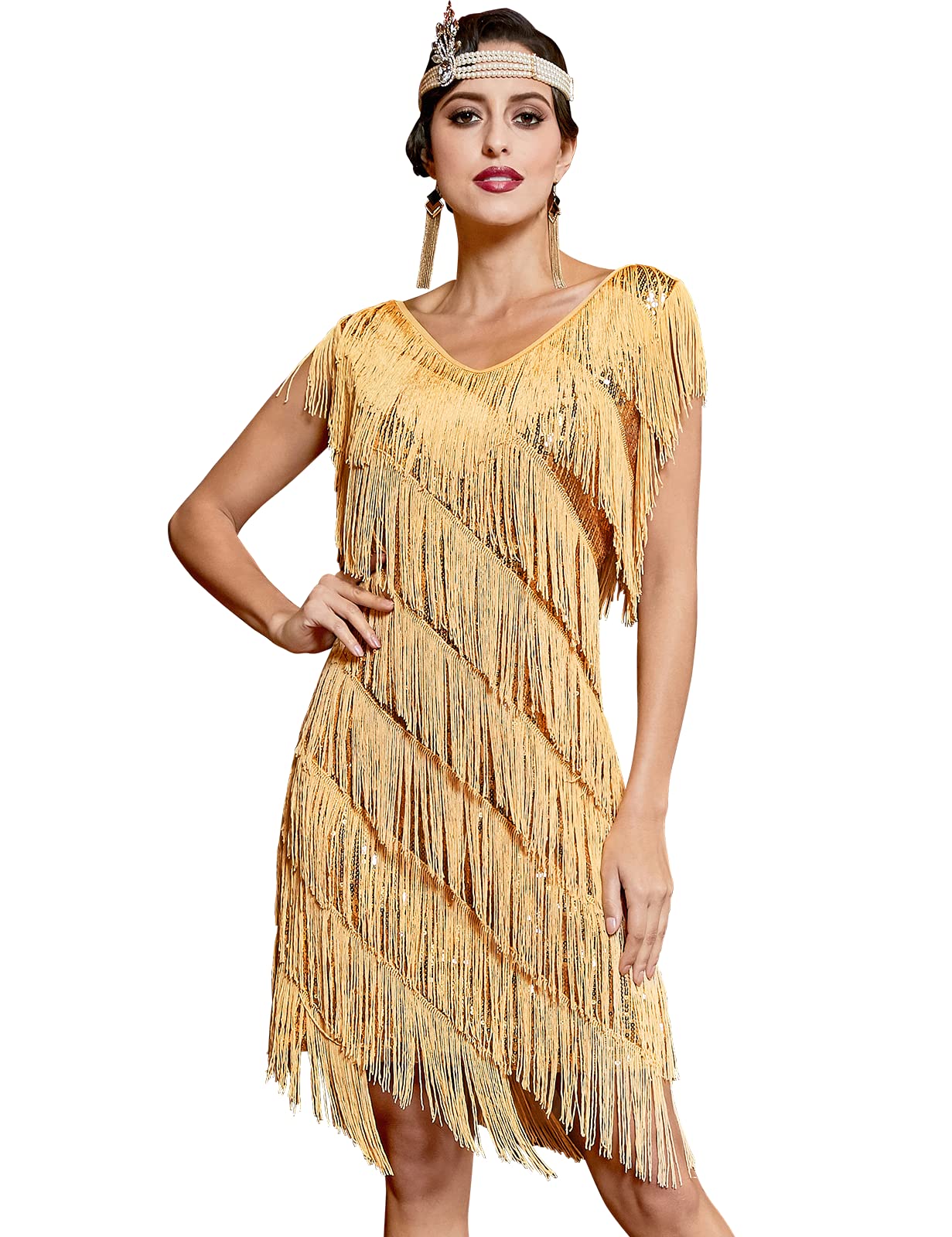 PrettyGuide Women's Flapper Dress Sequined Fringe 1920s Gatsby Party Cocktail Dresses