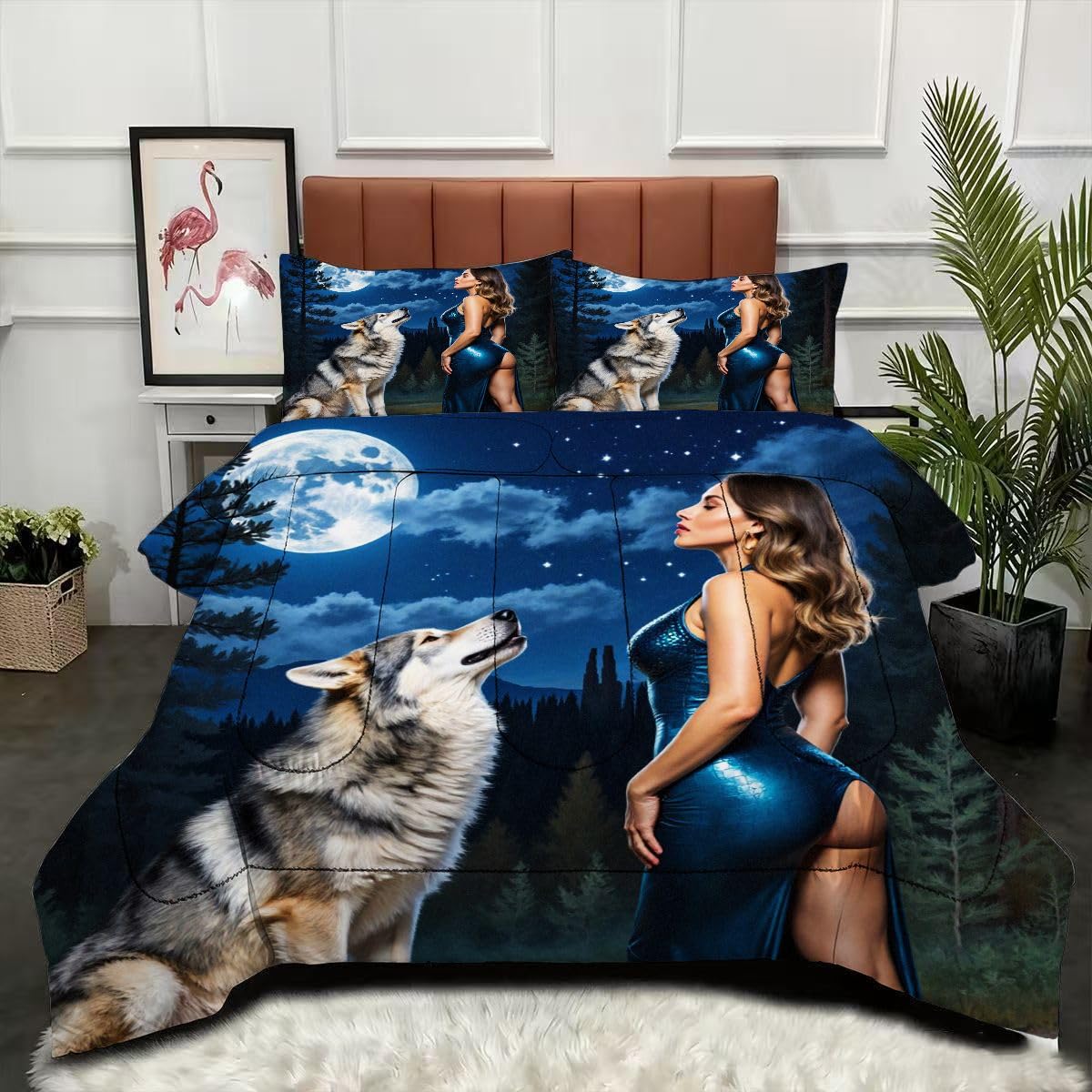 Parure de lit couette 220x240 réversible sans housse motif loup 3D