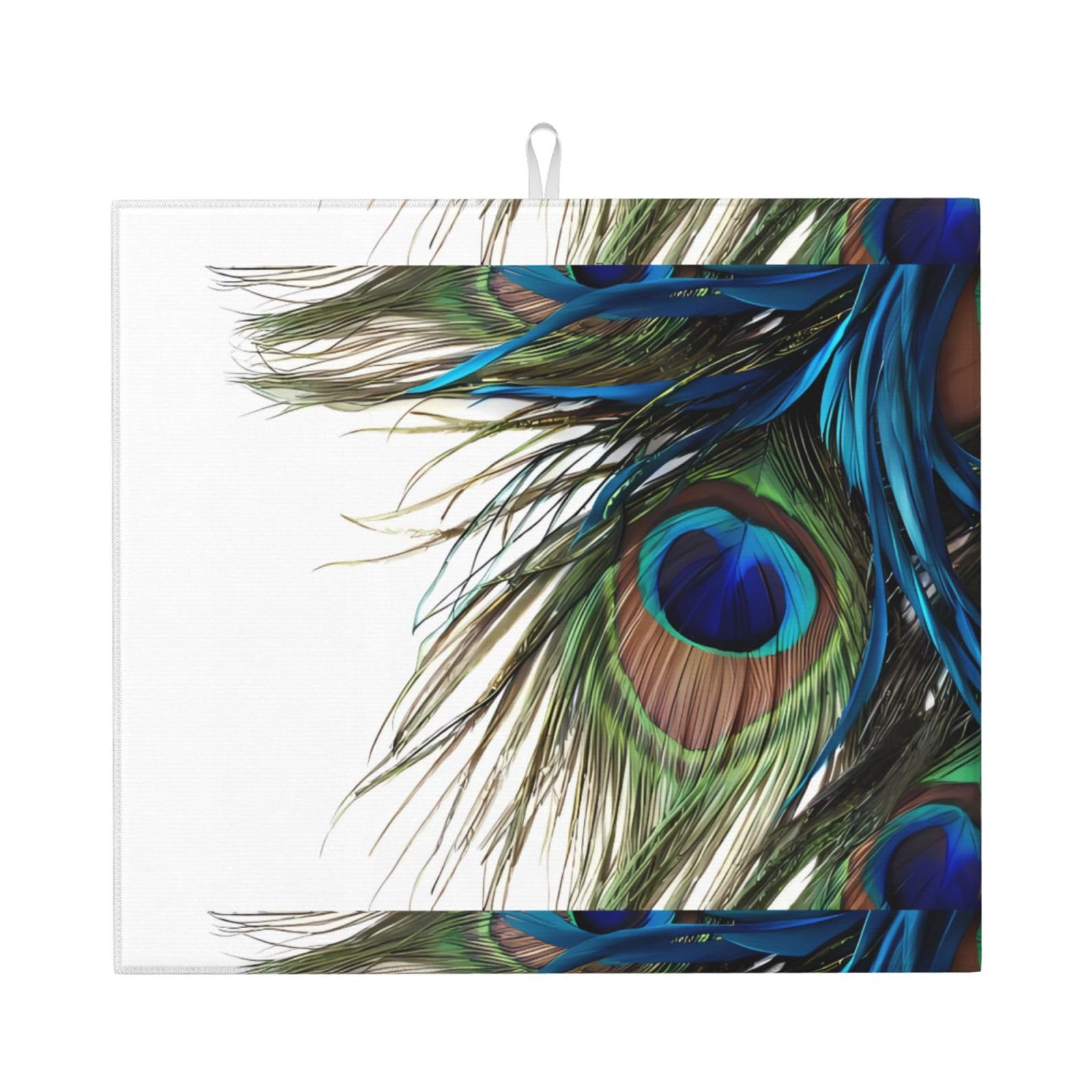 WHJSSF peacock feather Prints Kitchen Drying Mat - Super Absorbent Dish Drying Throw with Colorful Prints, Quick-Dry Countertop Layer for Dishes, Glasses & Small Appliances