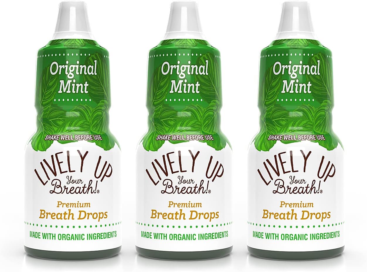 Lively Up Your Breath Premium Breath Freshener Liquid Drops with Organic Ingredients - Original Mint 3 Pack