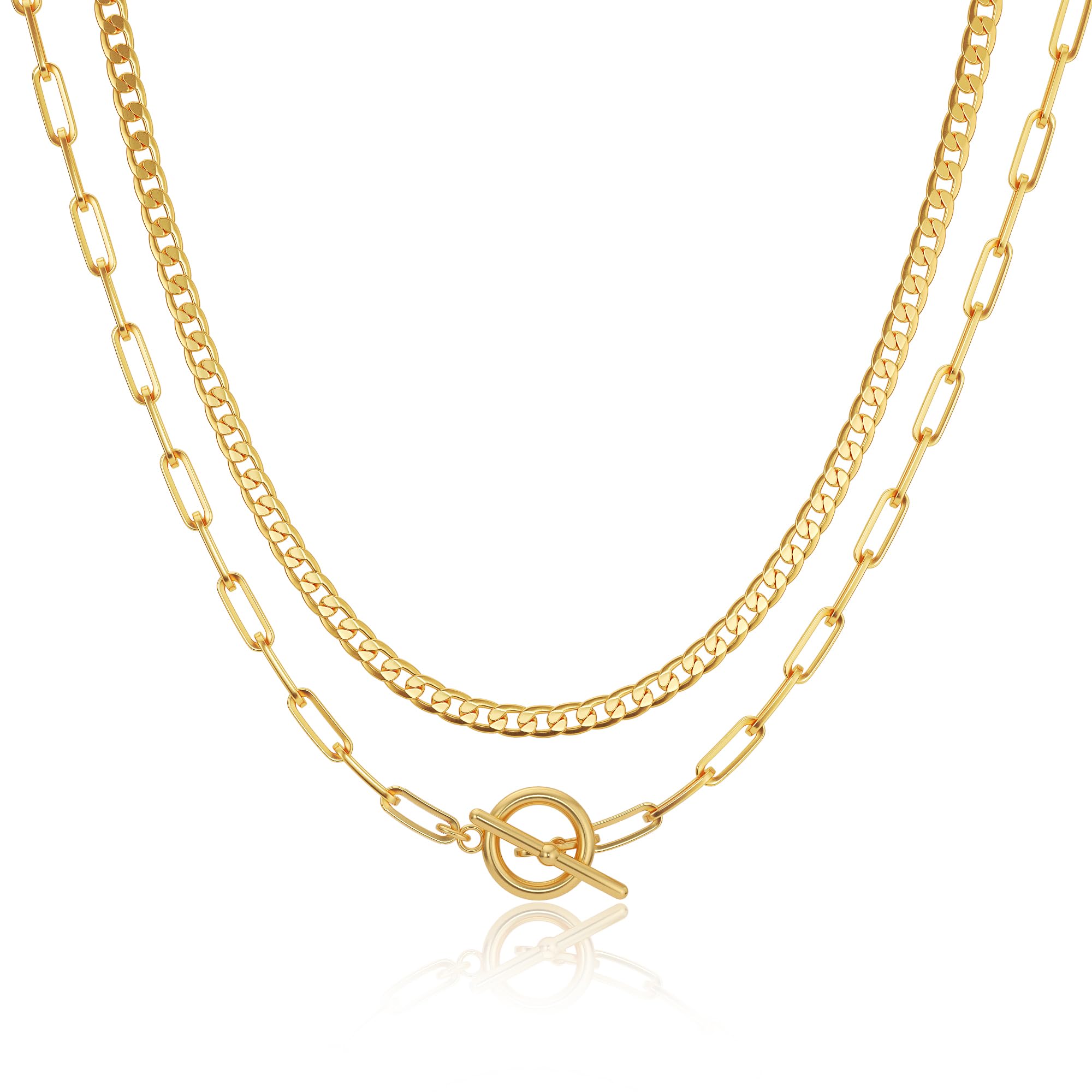 CHESKY 14K Gold Plated Layered Chain Necklace for Women