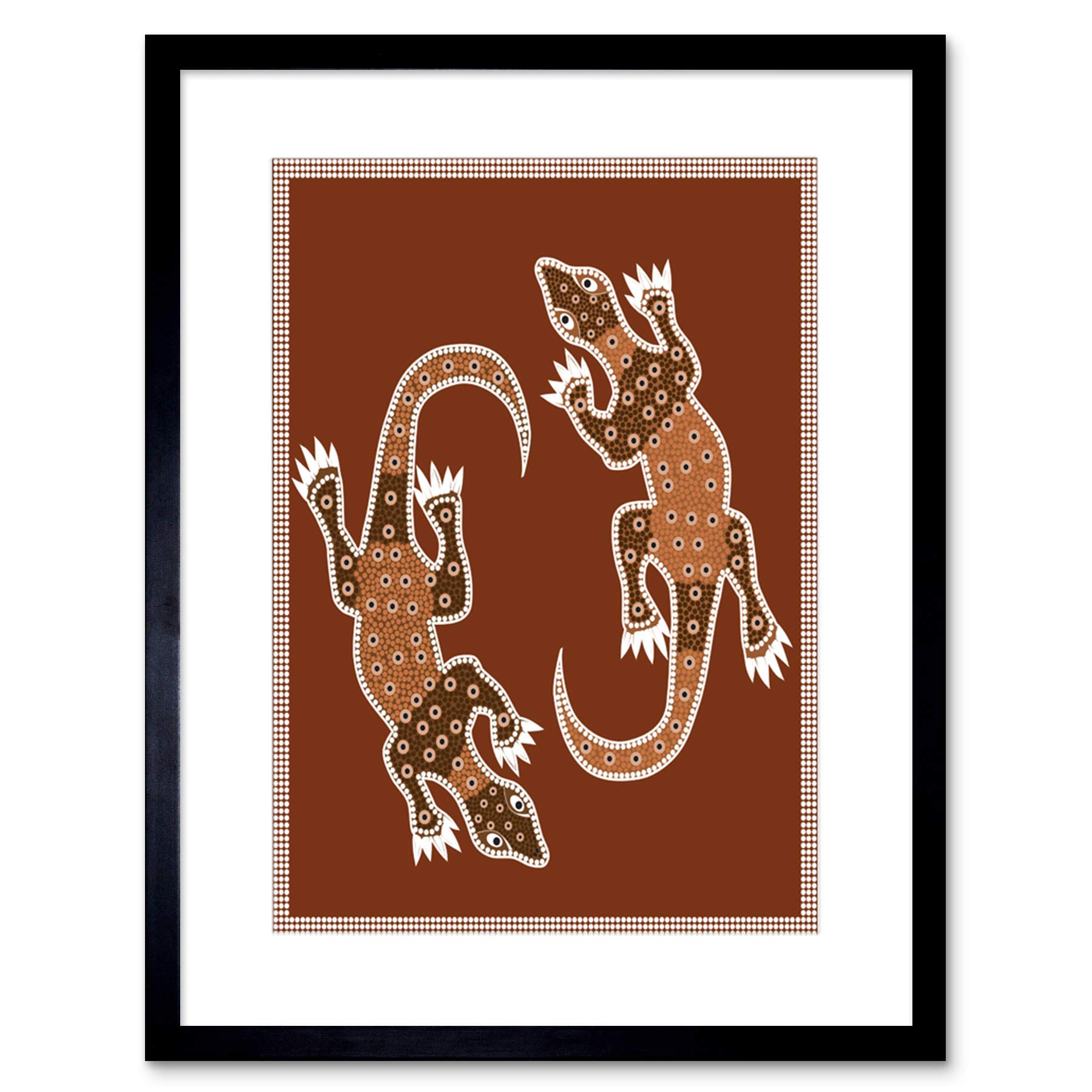 Wee Blue Coo Aboriginal Style Dot Painting Lizard Picture Framed Wall Art Print