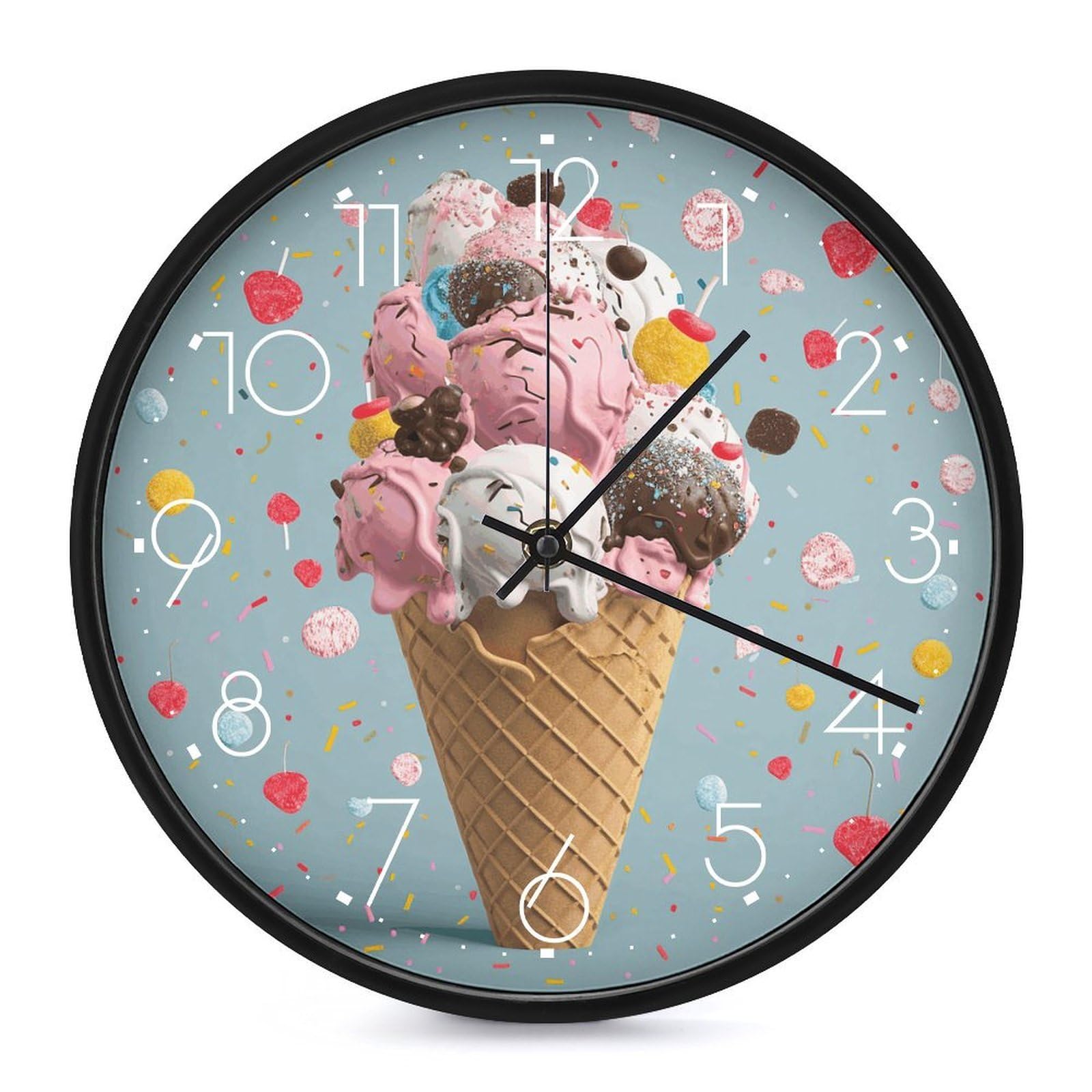Horloge murale ronde silencieuse Sweet Ice Cream, une idée cadeau maison originale