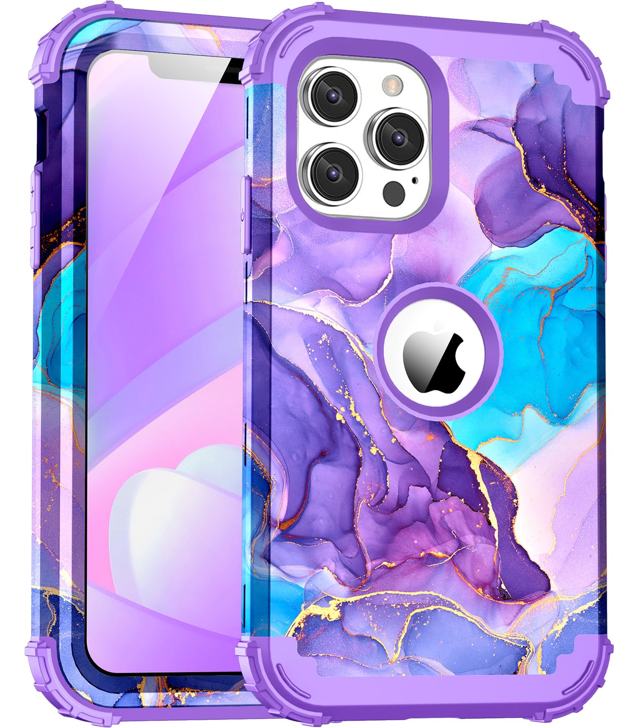 BQQFG for iPhone 13 Pro Max Case,Three Layer Heavy Duty Shockproof Hard Plastic Bumper Soft Silicone Rubber Drop Protective Cover Case for iPhone 13