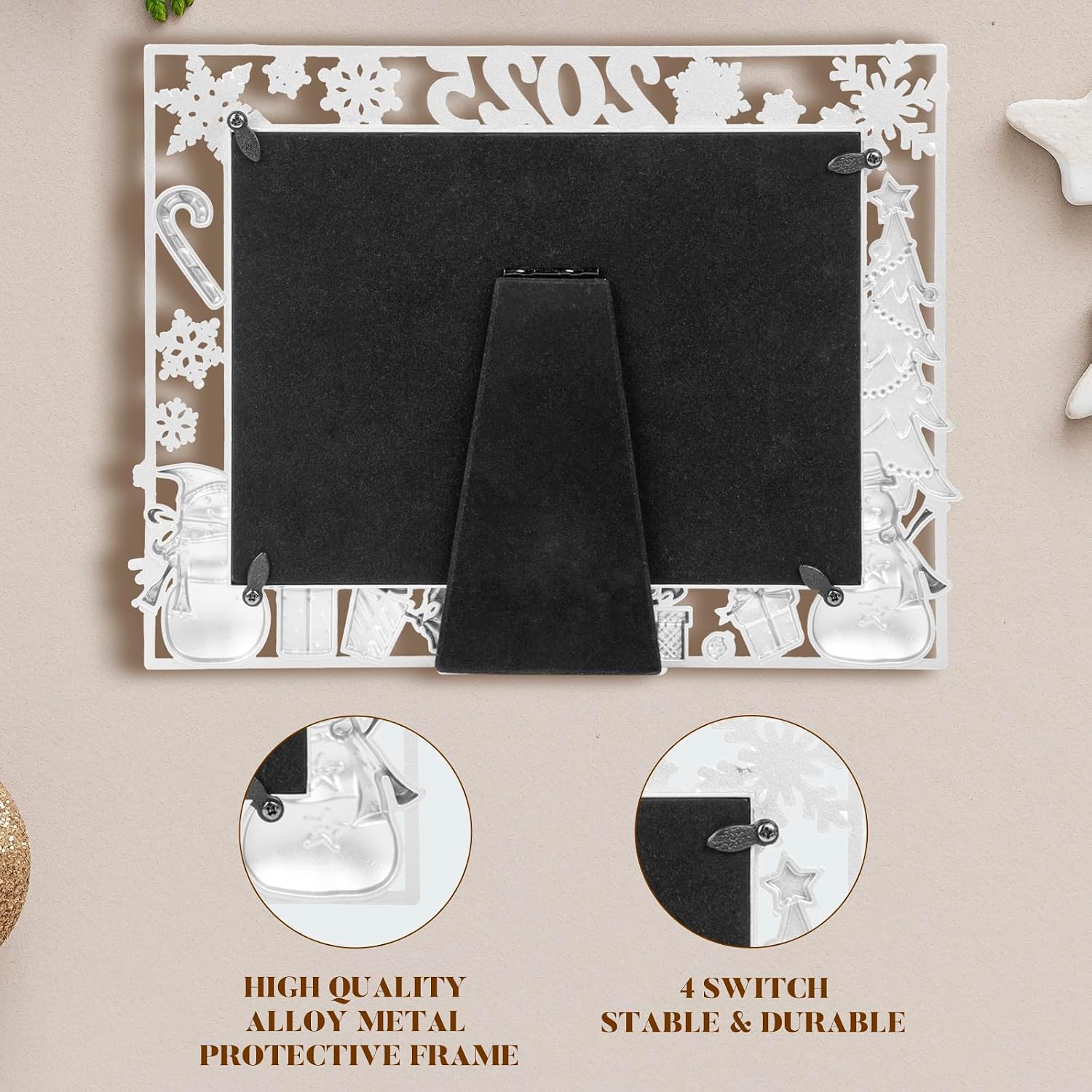 LARAINE Picture Photo Frame 5x7 Metal 2025 Christmas High Definition Display Pictures for Tabletop Home Decorative Holiday Gift (Silver (2025))