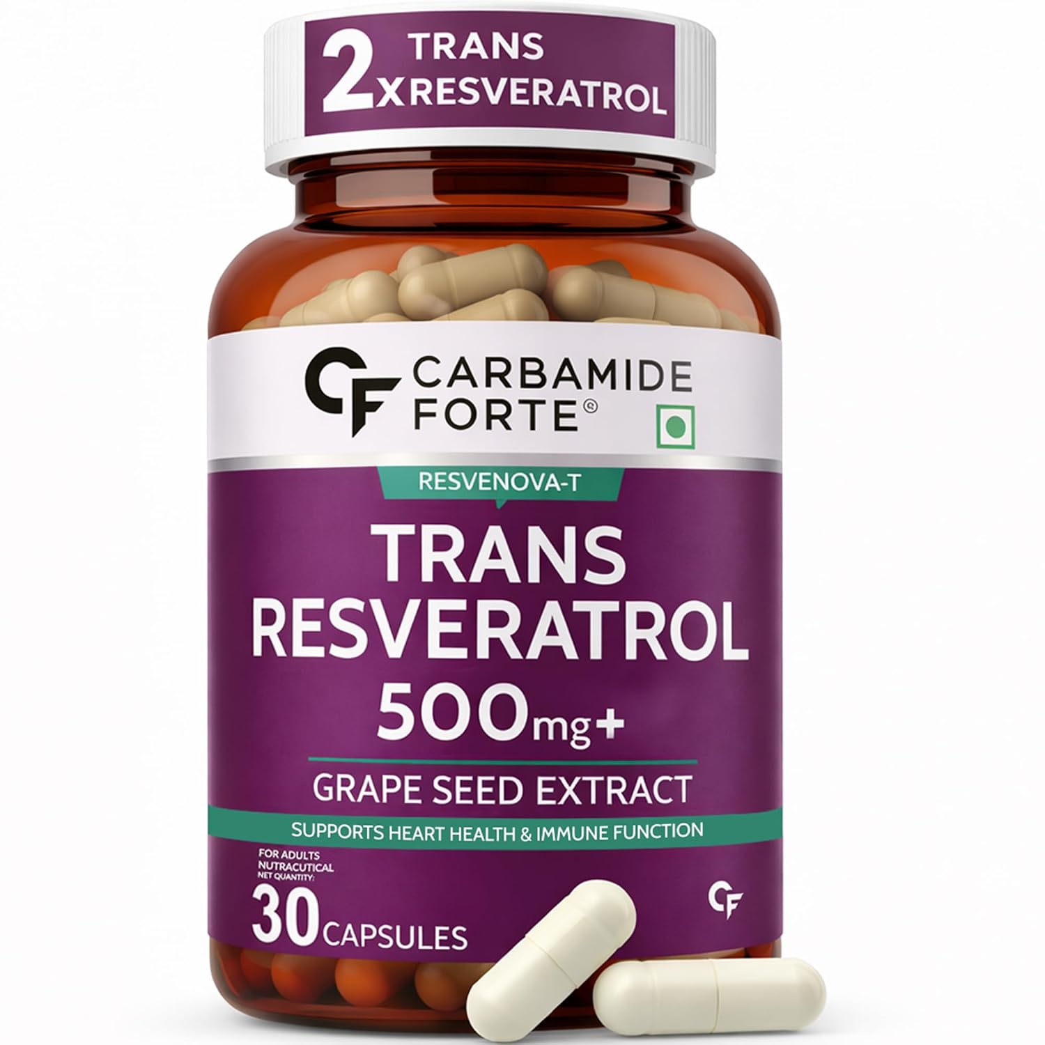 Carbamide Forte Resveratrol Supplement 500mg with Grape Seed Extract | Trans Resveratrol 500mg | Grape Seed Extract Capsul...