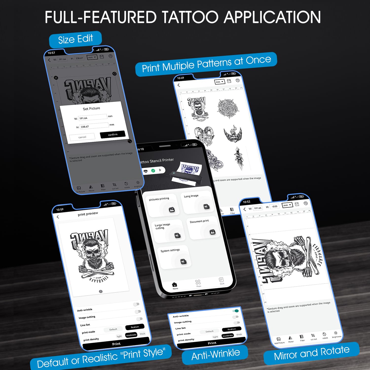 Stampante Stencil Tattoo Bluetooth MP-8038 Stampante Termica Tattoo 2600mAh | LIUMATE Stampante per Tatuaggi con 10 Fogli di Carta per Tatuaggi, Compatibile con Smartphone Tablet e PC per Artisti