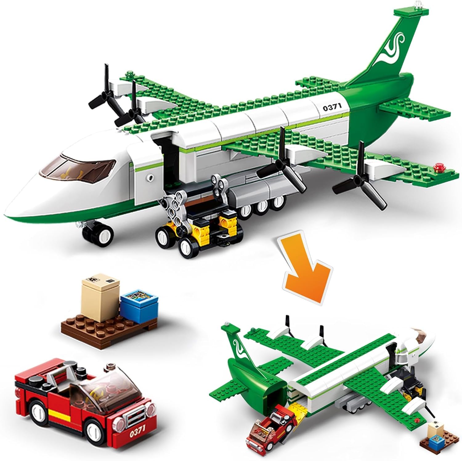 SKY LINE OCEAN City Cargo Airplane Building Blocks Set (383+ PCS) | Cargo Plane with Car, Luggage Tray & Movable Stairs | Airport Construction STEM Toy for Kids 6–12 | 6 Months Structural Warranty-image-12