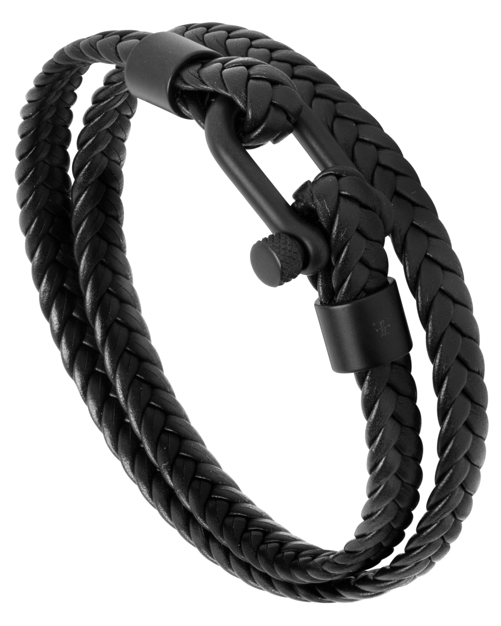 Forge & Foundry Schwarzes geflochtenes Lederarmband für Herren | mattschwarzer D-Schäkel Schraubverschluss | Design-gelassen, Kunsthandwerkerschmuck aus London