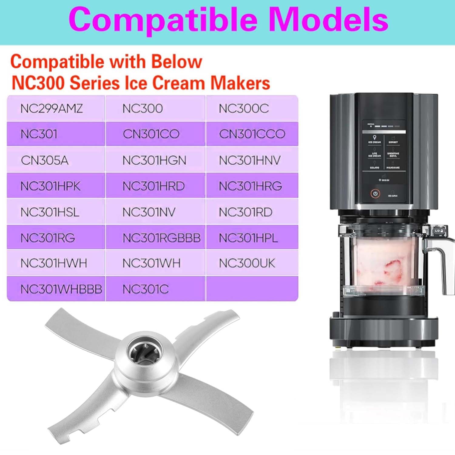 Lama di ricambio compatibile con Ninja Ice Creami Makers serie NC300, Lama di ricambio Accessori Compatibili con Ninja Creamerizer NC301 CN305A CN301CO Acciaio Inossidabile, BPA-frei