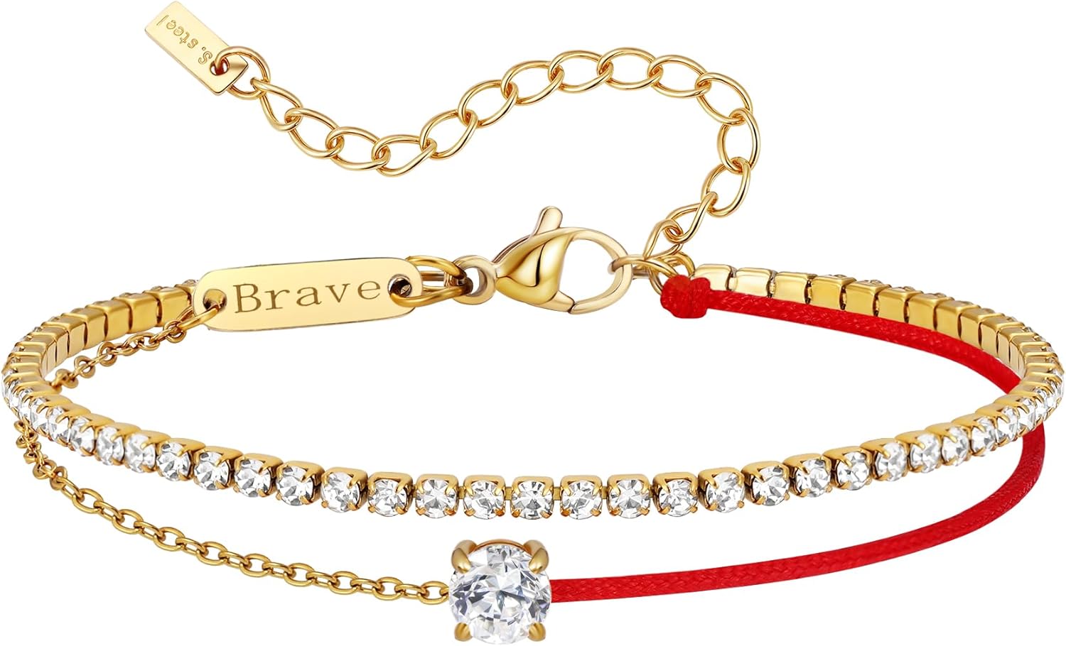 Red String Bracelet for Women, 18K Gold Plated Lucky Clover Bracelet, Adjustable Sports String Red Bracelet with “HOPE” Engraved Tag, Stackable Athletic Beach Handmade Jewelry Christmas Gift