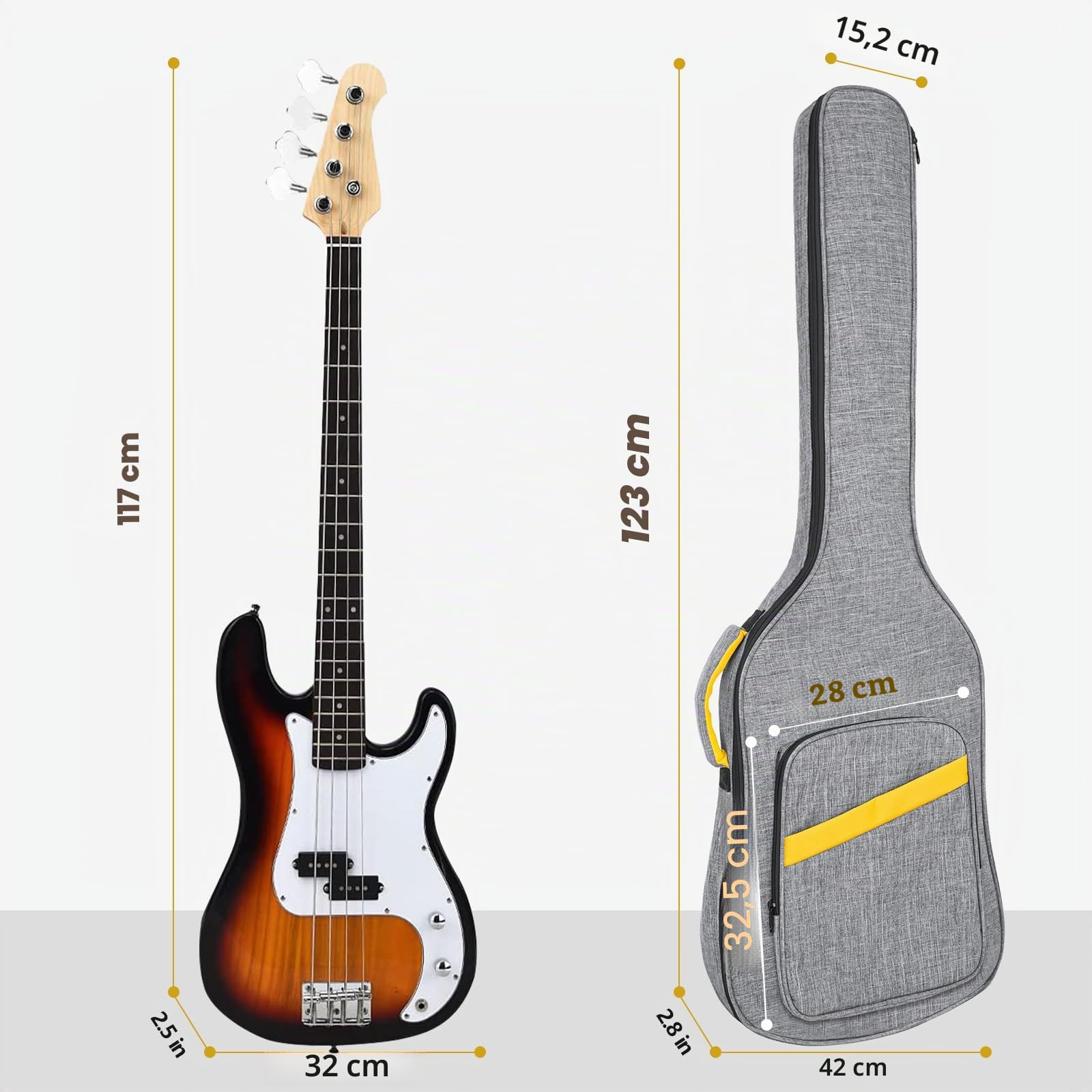 Funda acolchada para bajo eléctrico de 0.4 pulgadas, impermeable, para bajo eléctrico, funda acolchada suave para bajo eléctrico, color gris, Gray, Bass Guitar Bag-Gray, moda