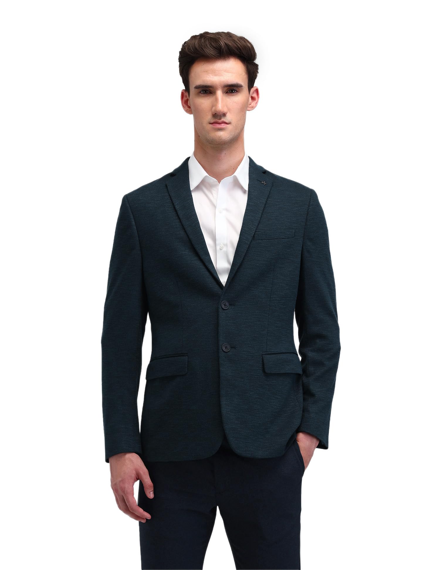 arrow Mens Green Self-Design Notch Collar Long Sleeve Formal Polyester Slim Fit Blazer-picture-15