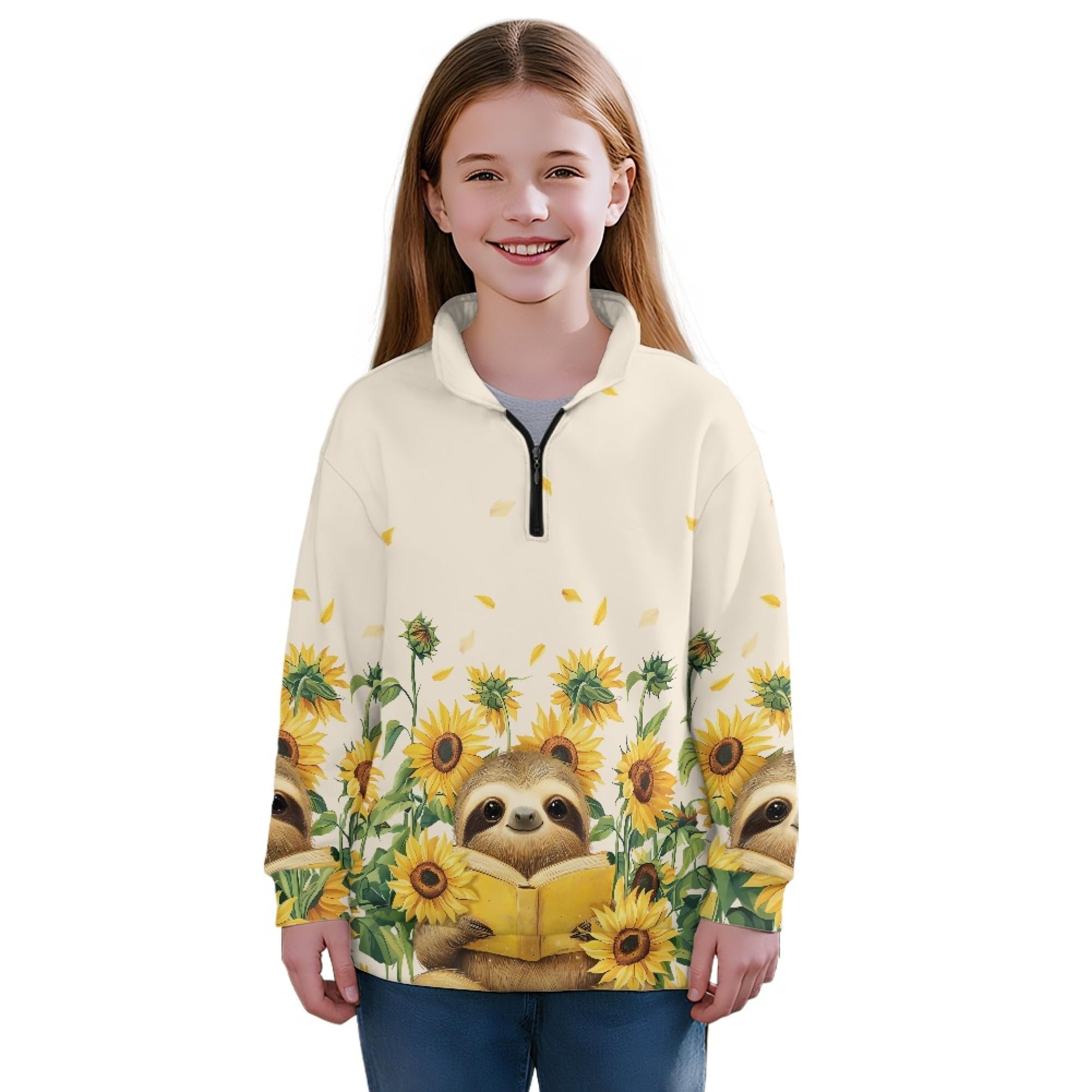 AmzPrint Girls' Novelty Quarter Zip Sweatshirt Long Sleeve Pullover Cool Activewear Running Hoodie For Teens Girls