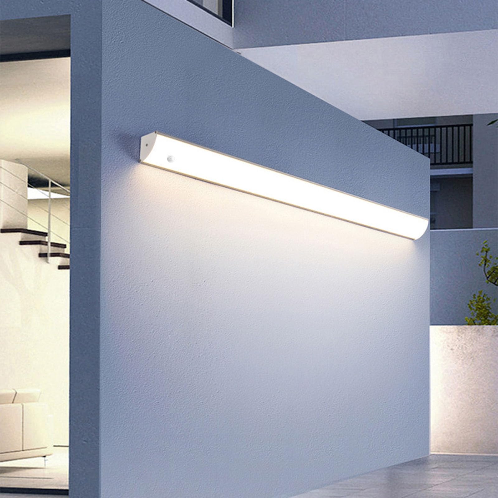 Aplique de Pared Led Negro de Tira Larga con Sensor de Movimiento - Aplique de Pared Exterior Impermeable Ip65 para Villa, Patio, Jardín Y Uso Interior (Luz Blanca Y Negra, 100 Cm)/Luz Blanca/80 cm