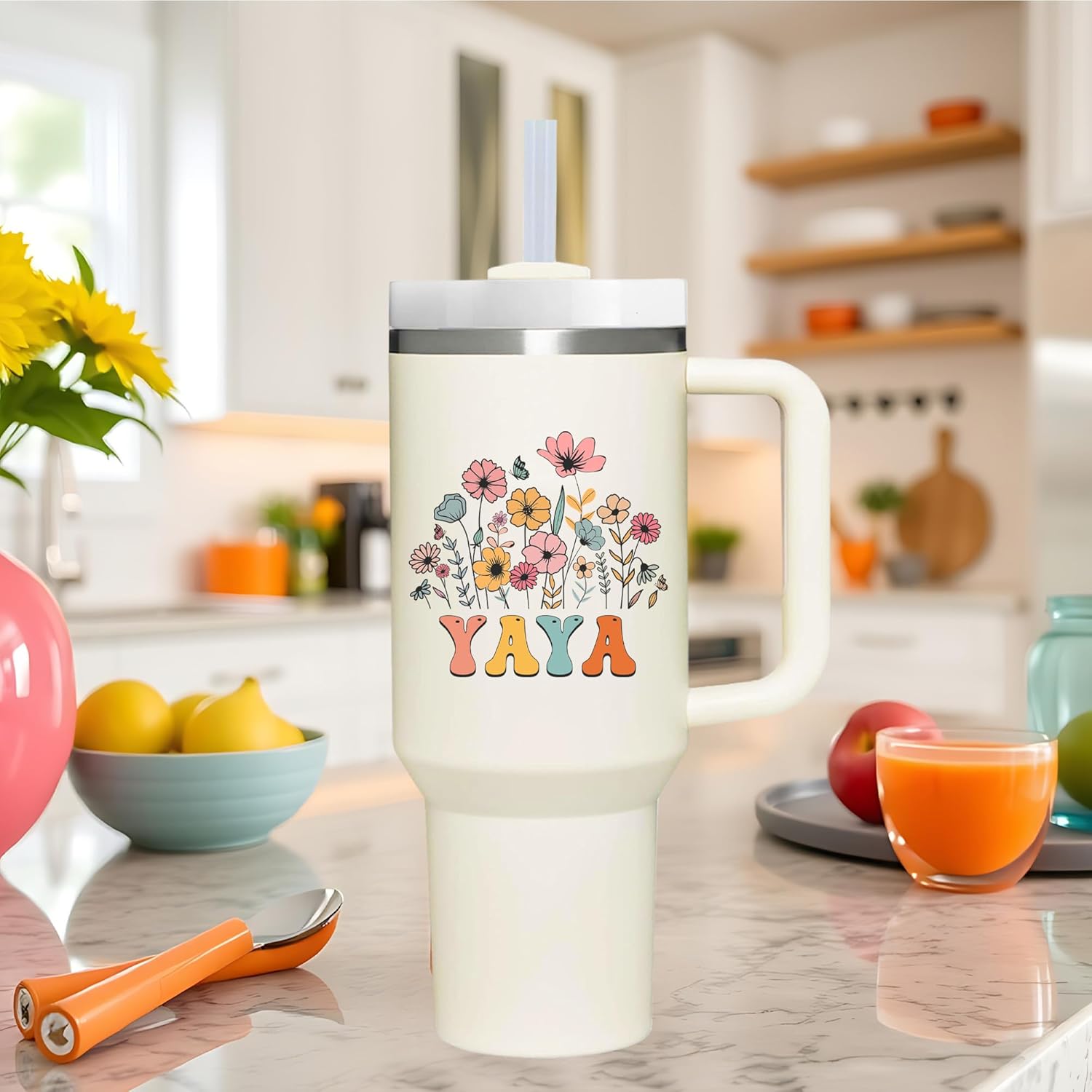 AMZUShome 40 oz Tumbler with Handle for yaya.Mothers Day Tumbler Gifts for yaya.Birthday Anniversary Christmas yaya Gift.yaya Cup yaya Tumblers from Grandchildren. - Image 4