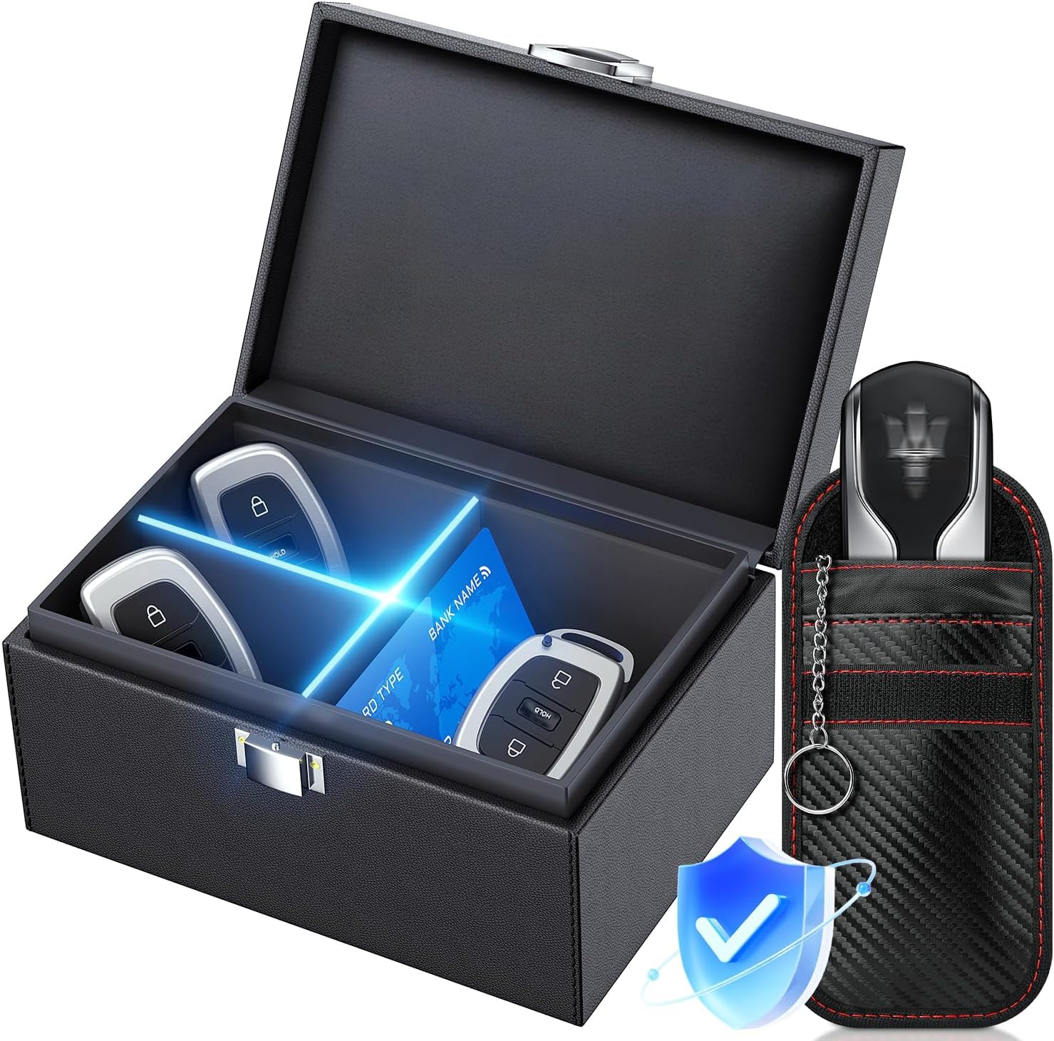 keyless go aufbewahrung 2025 Schutz Autoschlüssel Box mit Trennwand, Autoschlüssel Schutz Keyless Funkschlüssel Abschirmung RFID Autoschlüssel Safe Hülle Strahlenschutz Schlüsselbox Auto & Motorrad Fuxon Diodenrücklicht für Schutzblechbefestigung KAT_Auer_40x30 Frame Size:48(CM)